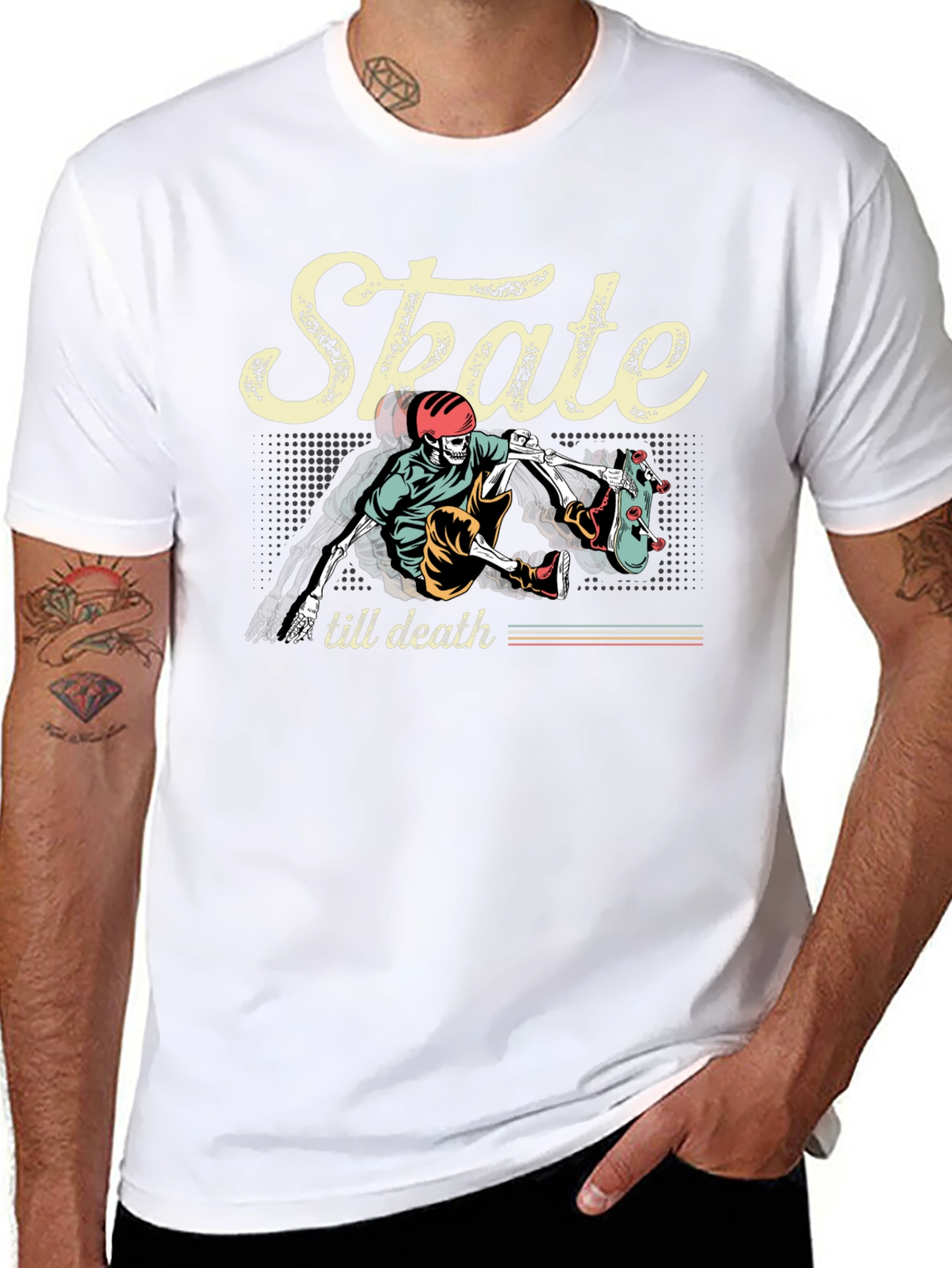 Skate Till Death Graphic Tee - Skeleton Skateboard T-Shirt