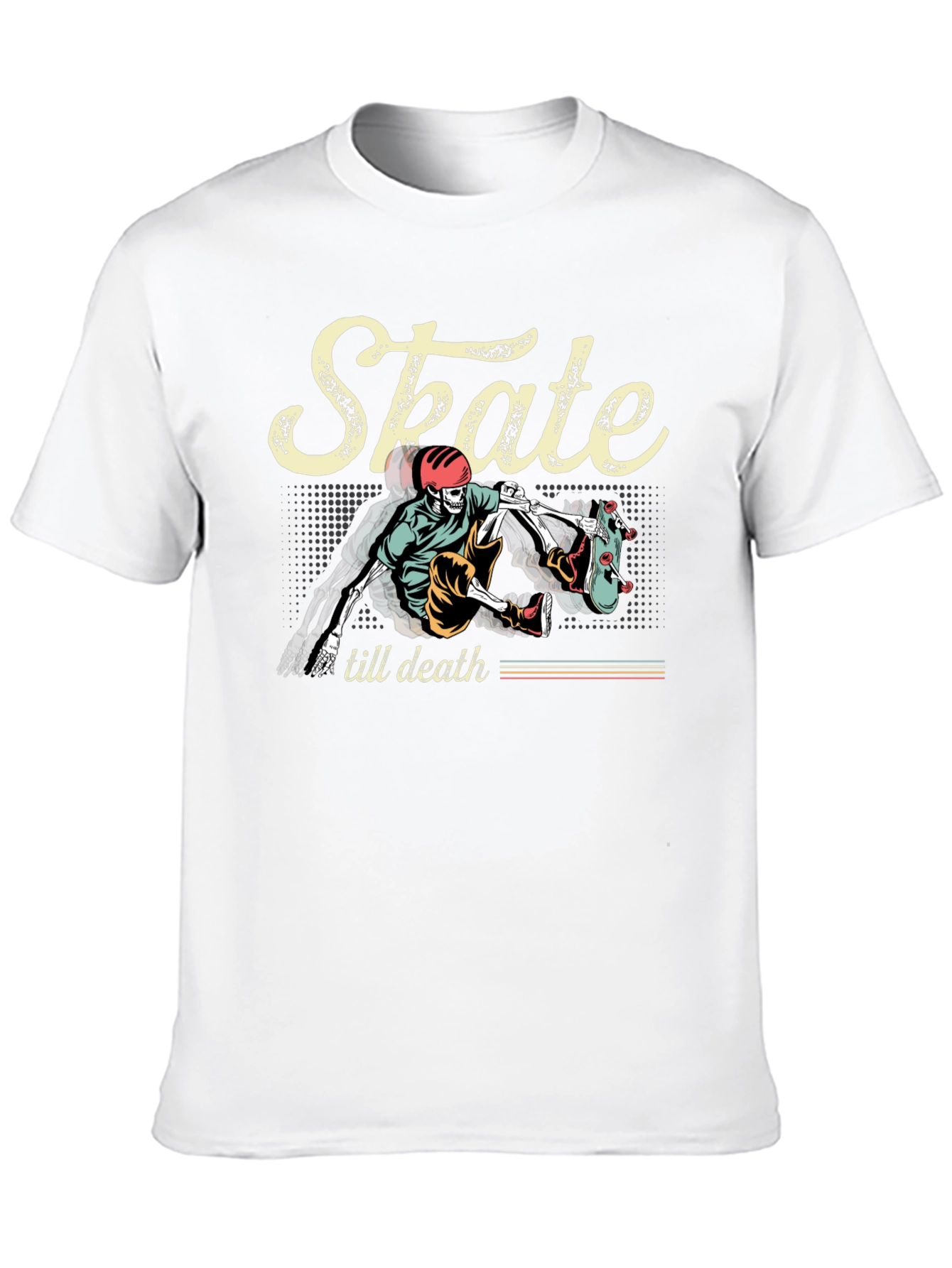 Skate Till Death Graphic Tee - Skeleton Skateboard T-Shirt