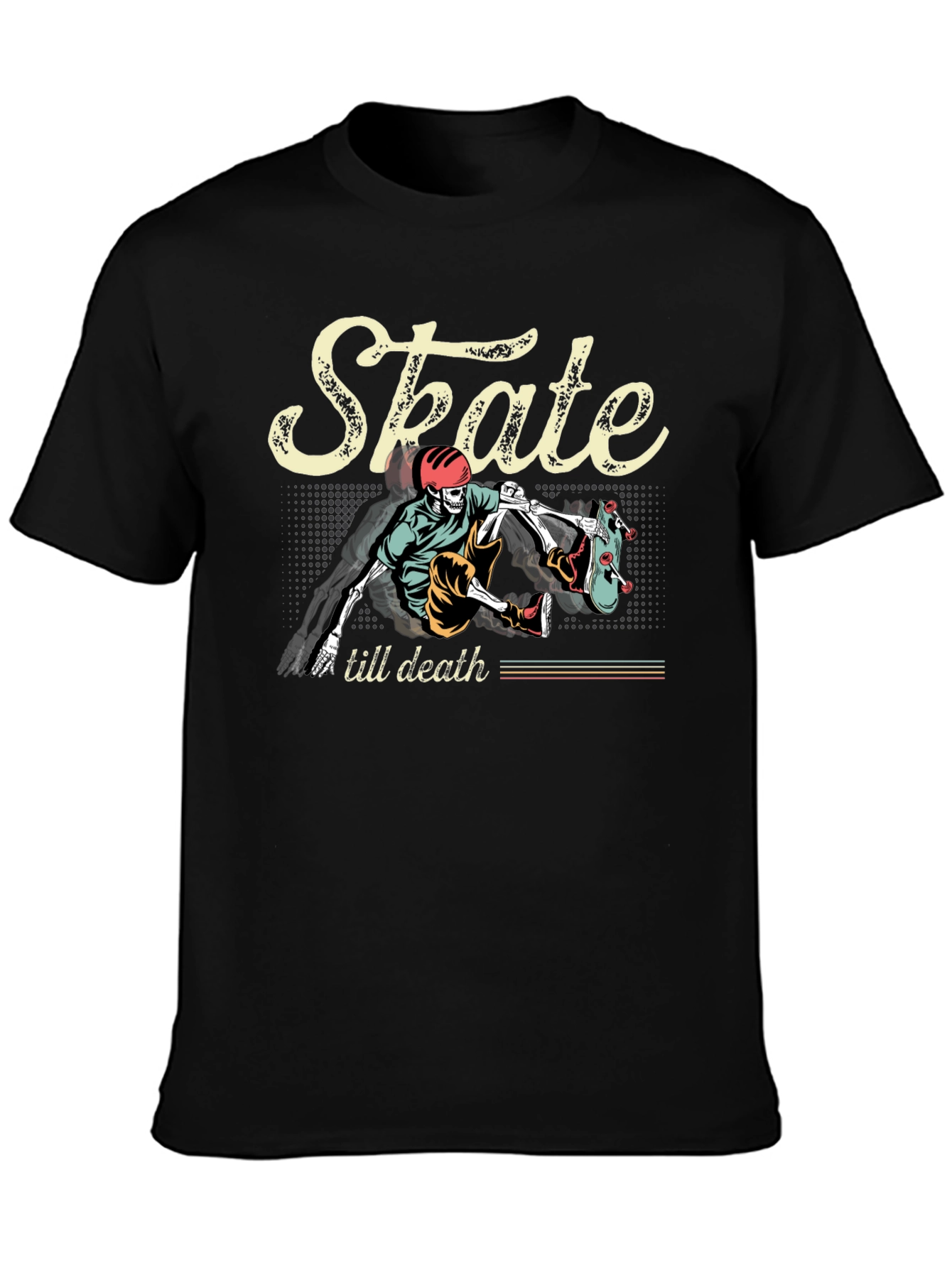 Skate Till Death Graphic Tee - Skeleton Skateboard T-Shirt