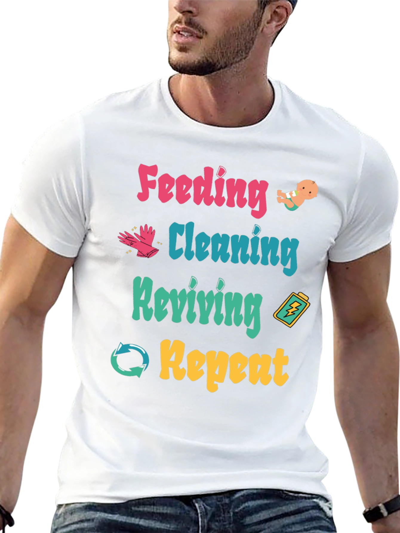 Feeding Cleaning Reviving Repeat Graphic T-Shirt