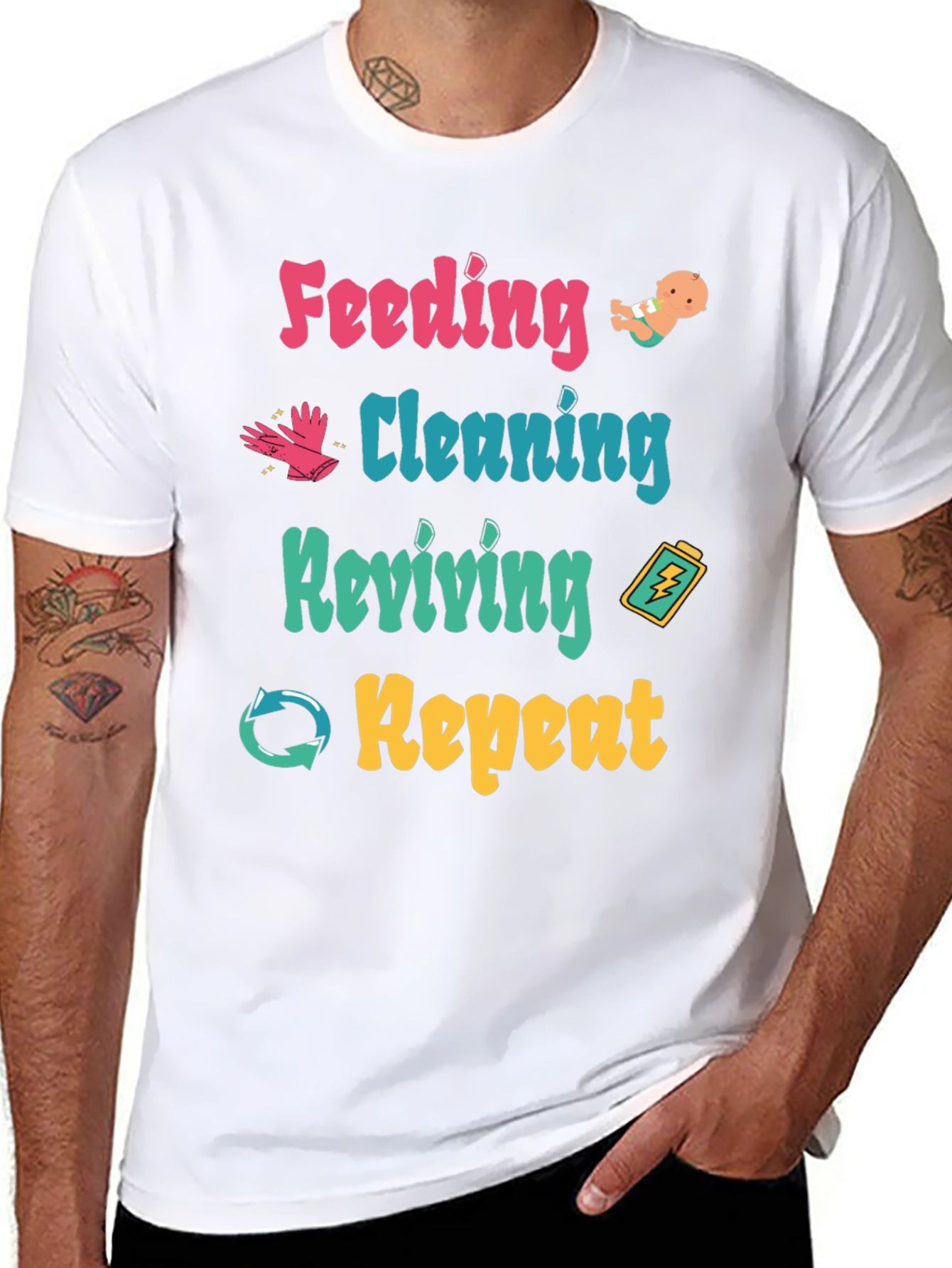 Feeding Cleaning Reviving Repeat Graphic T-Shirt