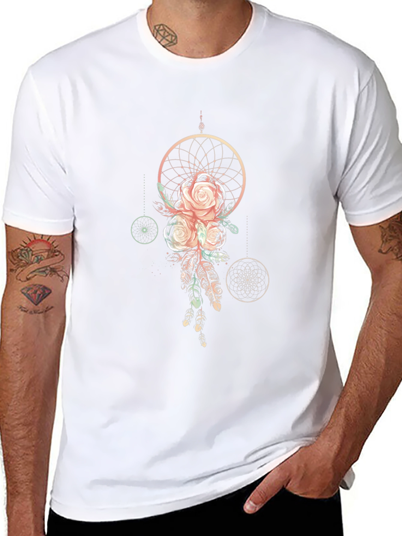 Dreamcatcher Rose Graphic Tee - Stylish Black T-Shirt