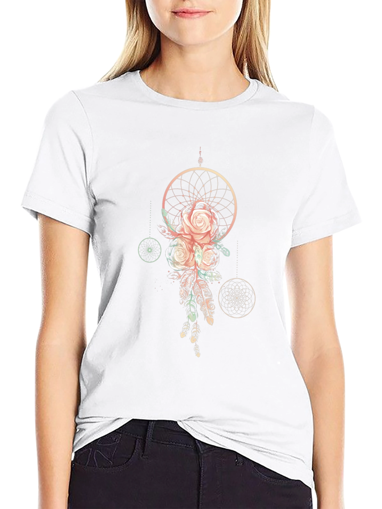 Dreamcatcher Rose Graphic Tee - Stylish Black T-Shirt