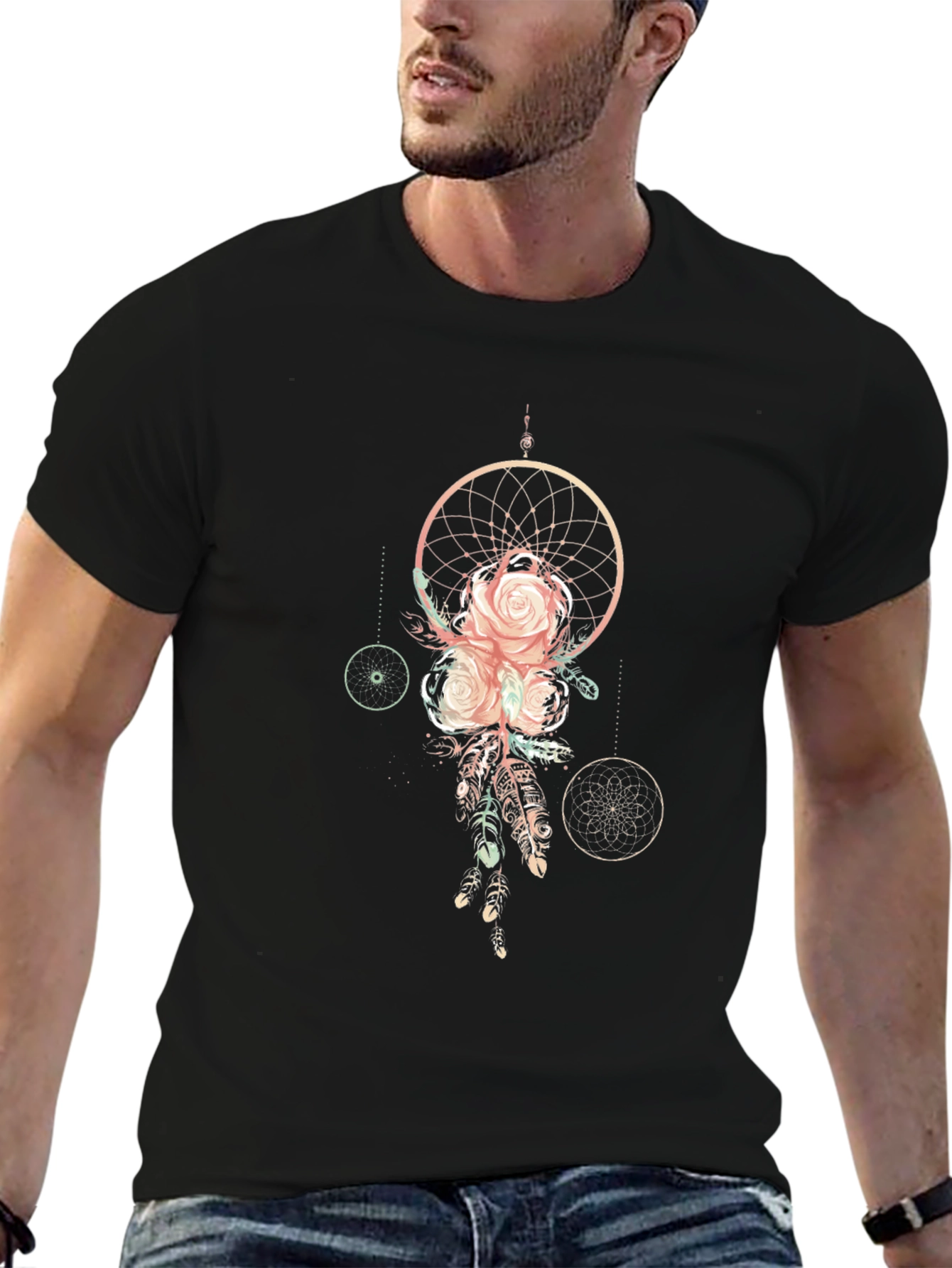 Dreamcatcher Rose Graphic Tee - Stylish Black T-Shirt