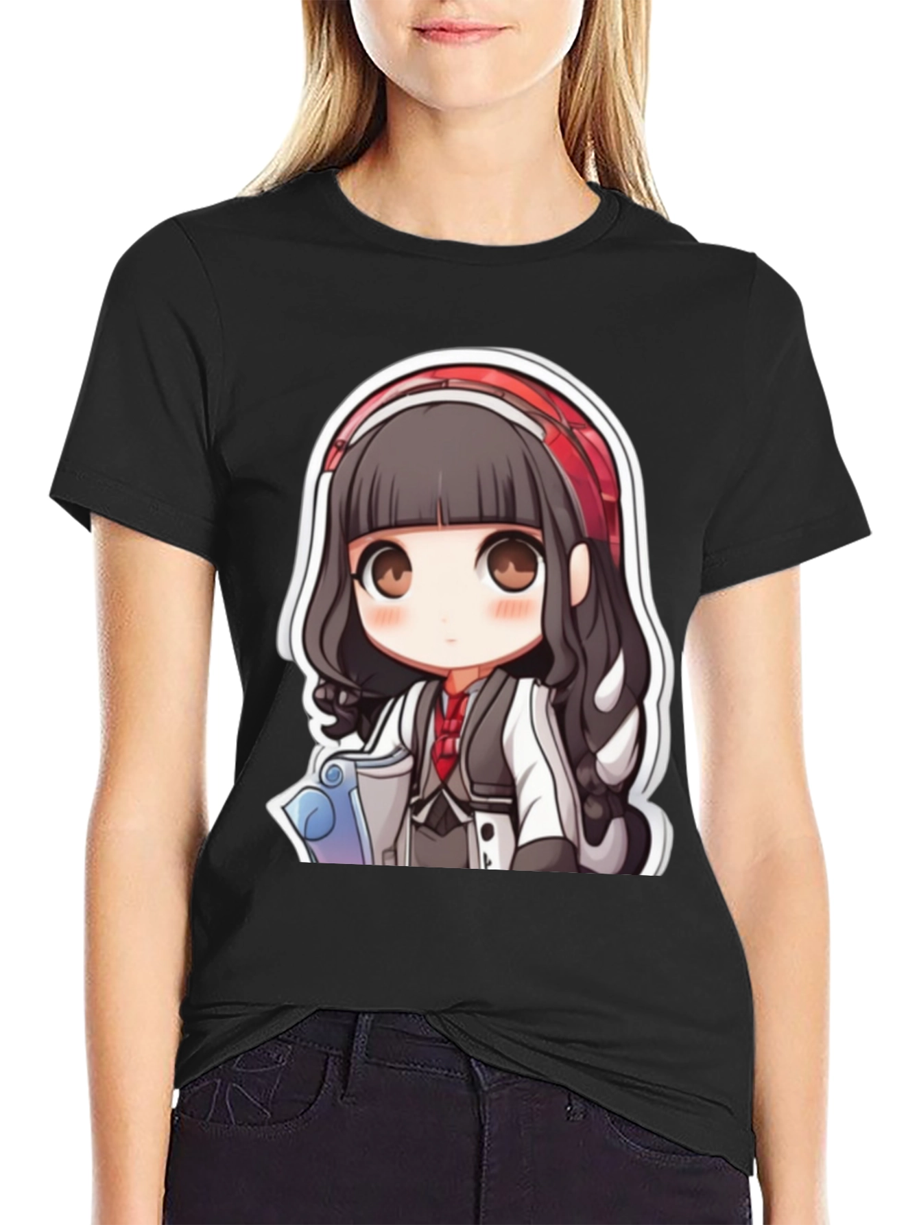 Anime Girl Graphic Print Black T-Shirt