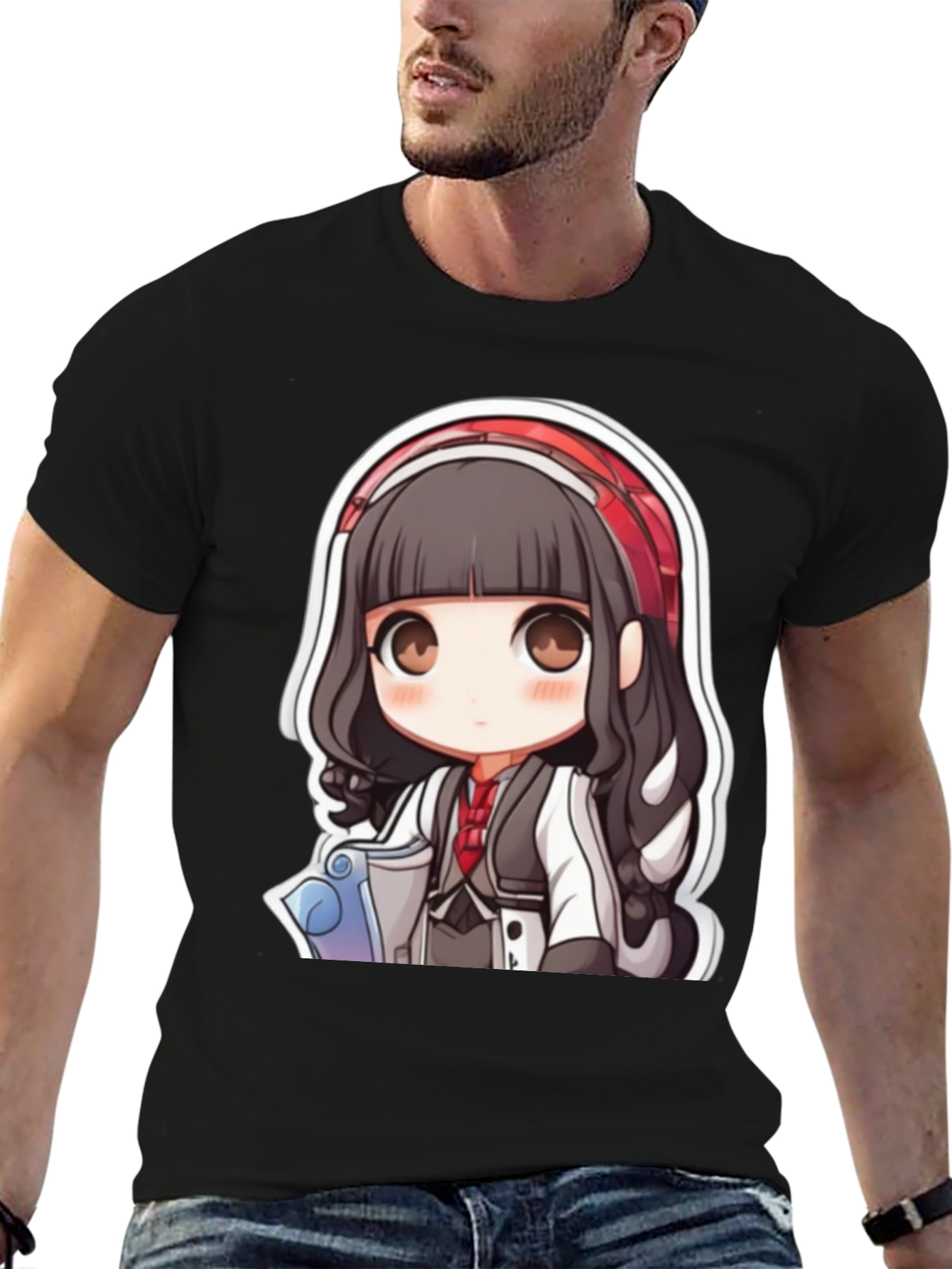 Anime Girl Graphic Print Black T-Shirt