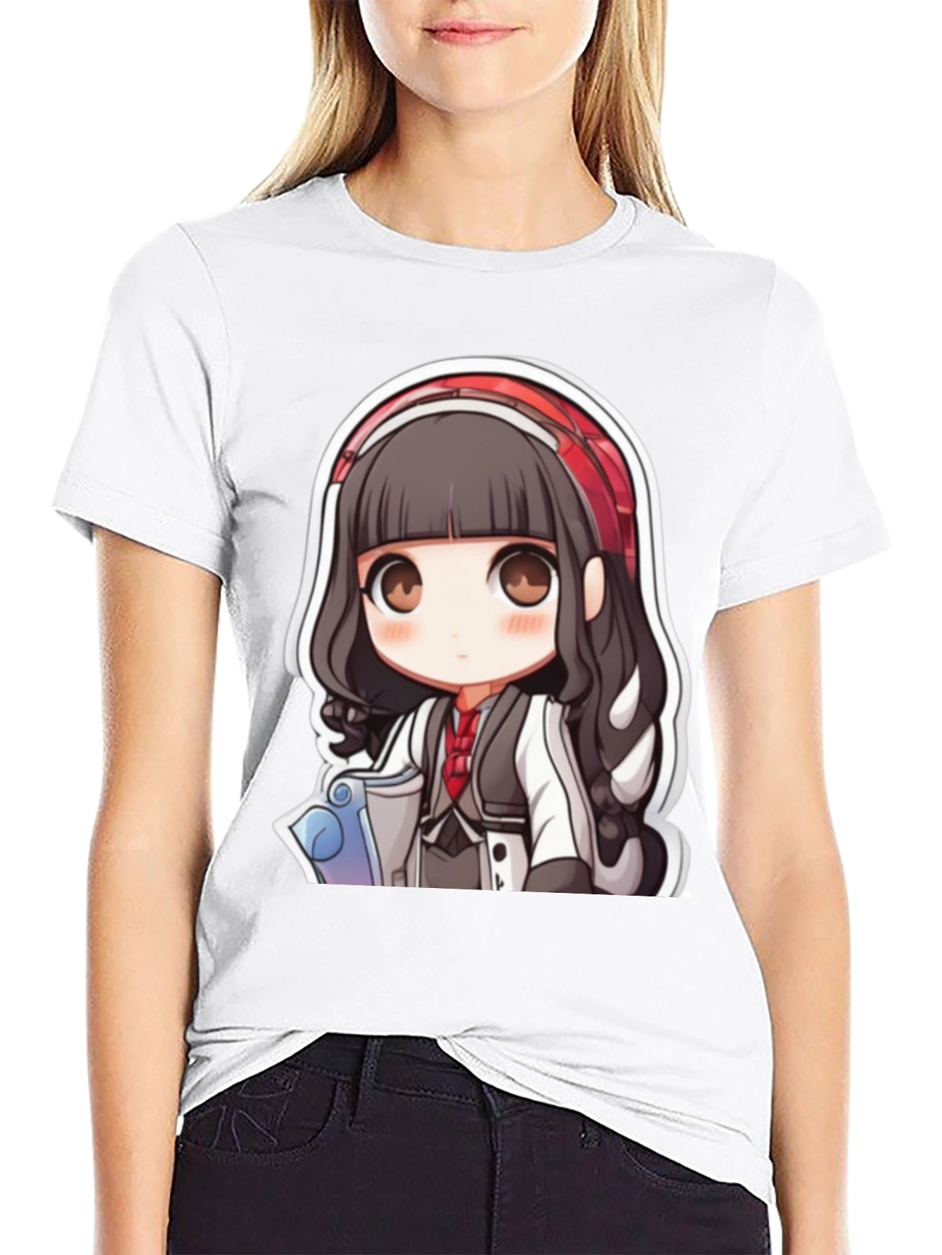 Anime Girl Graphic Print Black T-Shirt