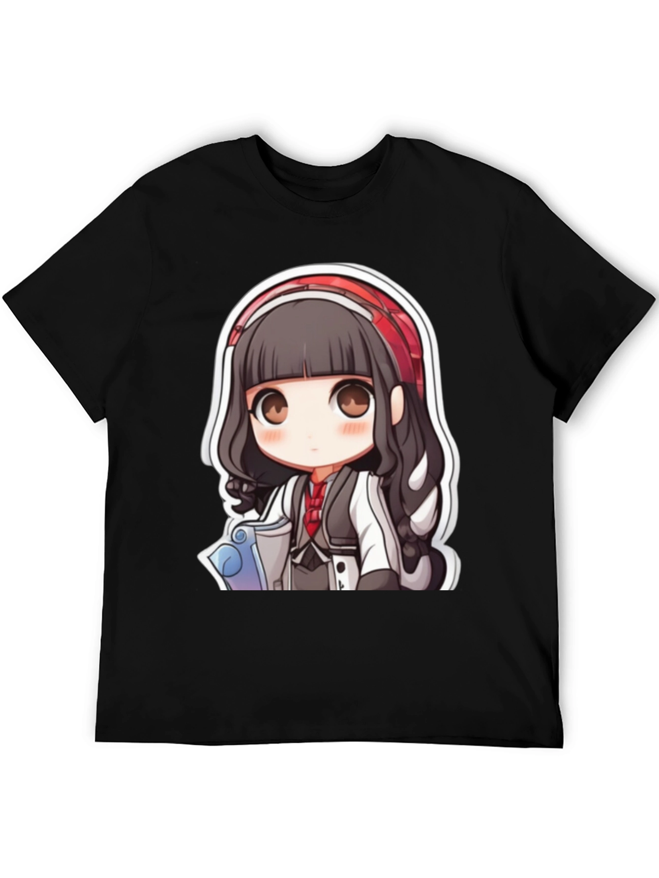 Anime Girl Graphic Print Black T-Shirt
