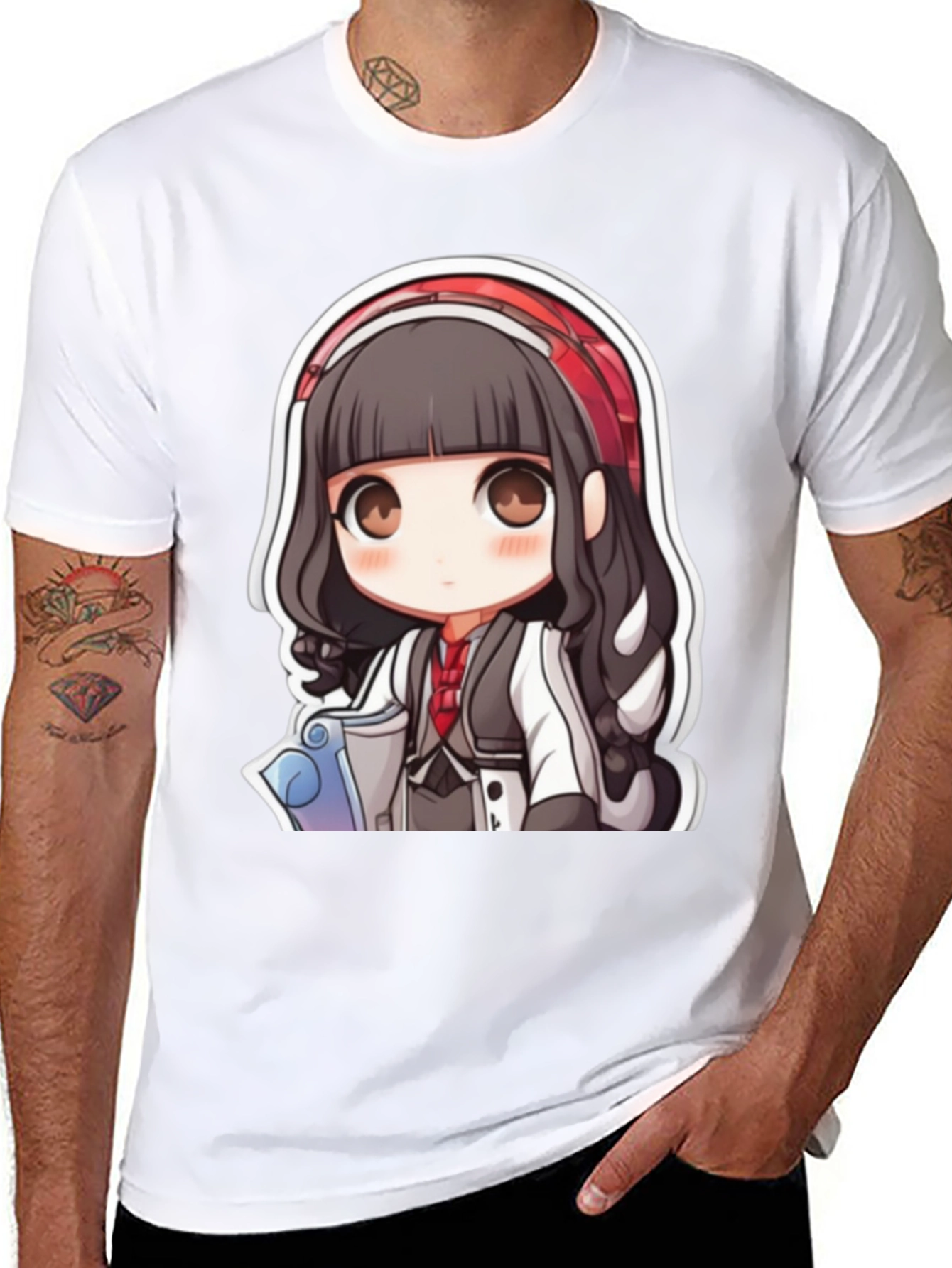 Anime Girl Graphic Print Black T-Shirt