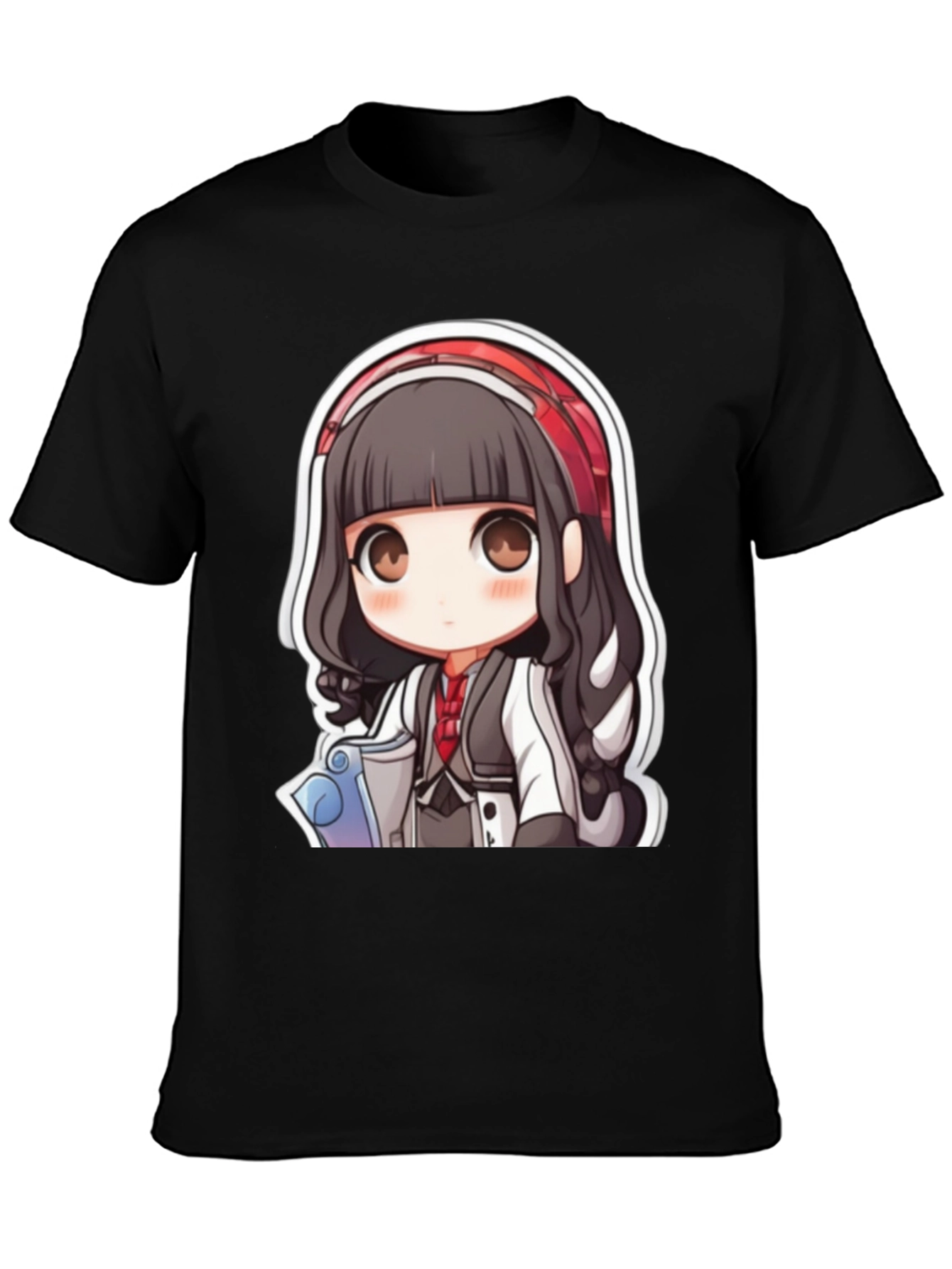 Anime Girl Graphic Print Black T-Shirt