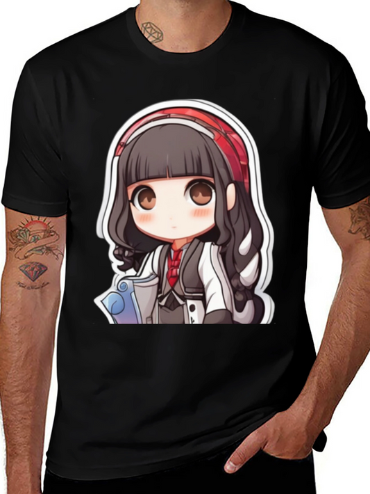 Anime Girl Graphic Print Black T-Shirt