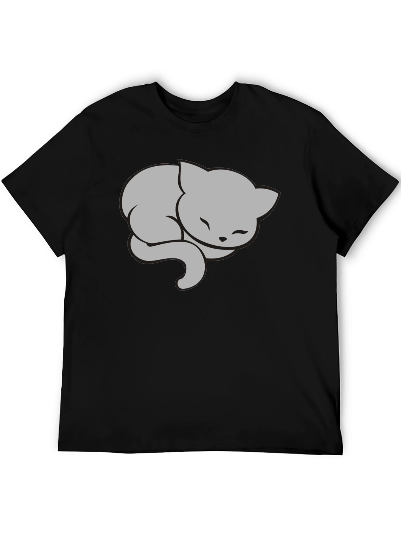 Sleeping Cat Graphic Tee - Stylish Black T-Shirt