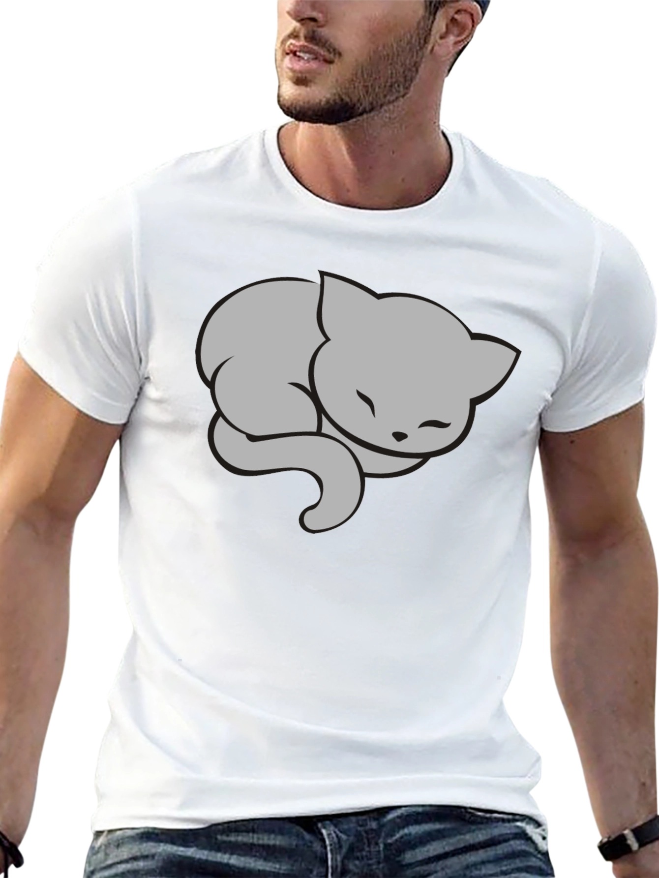 Sleeping Cat Graphic Tee - Stylish Black T-Shirt