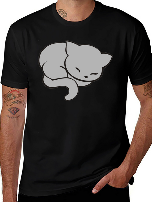 Sleeping Cat Graphic Tee - Stylish Black T-Shirt