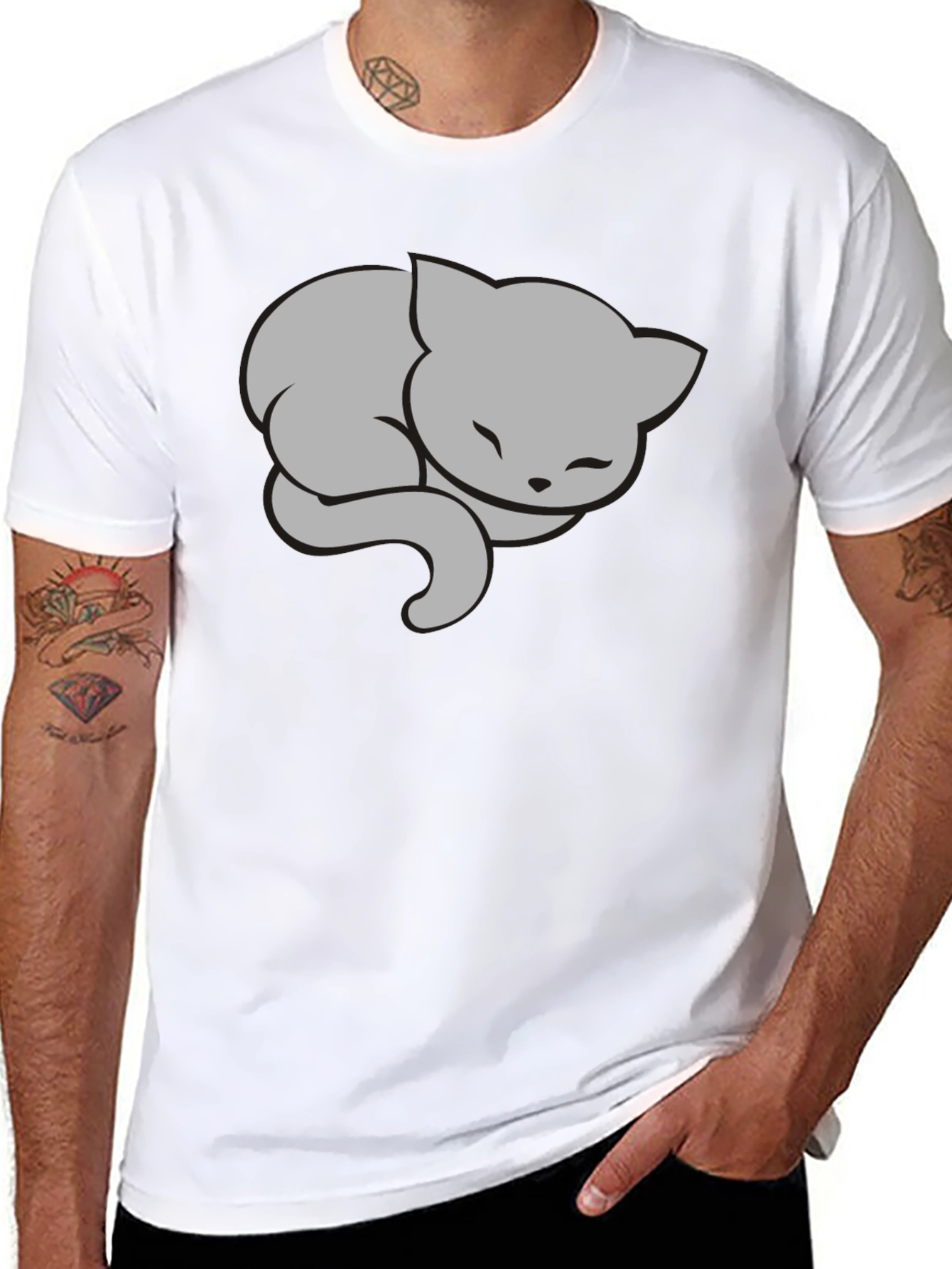 Sleeping Cat Graphic Tee - Stylish Black T-Shirt
