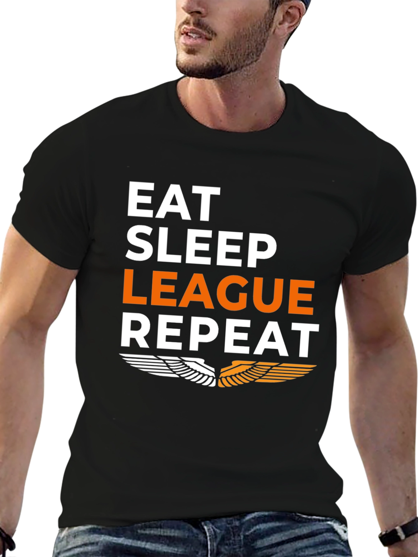 Eat Sleep League Repeat Black Graphic Tee