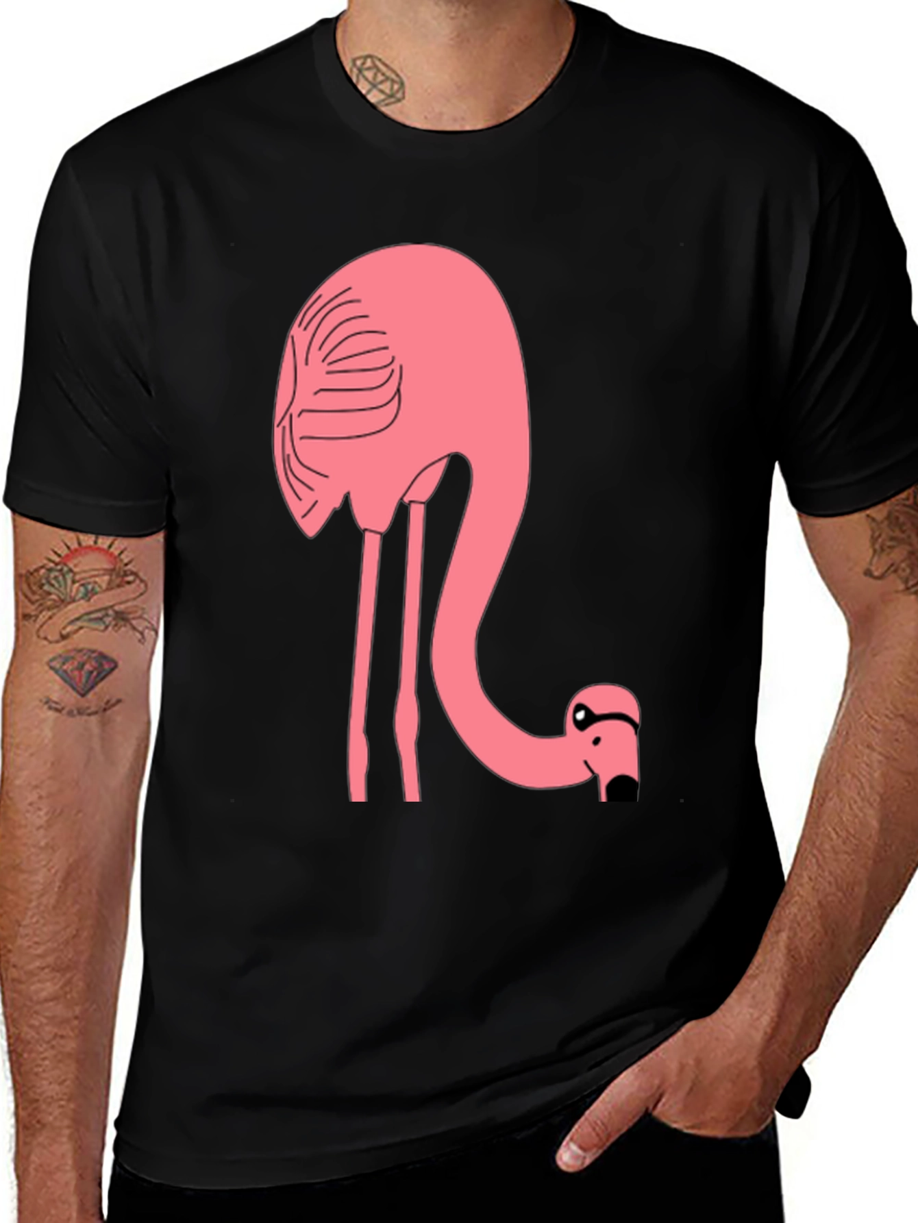 Funny Flamingo Graphic T-Shirt - Black Cotton Tee