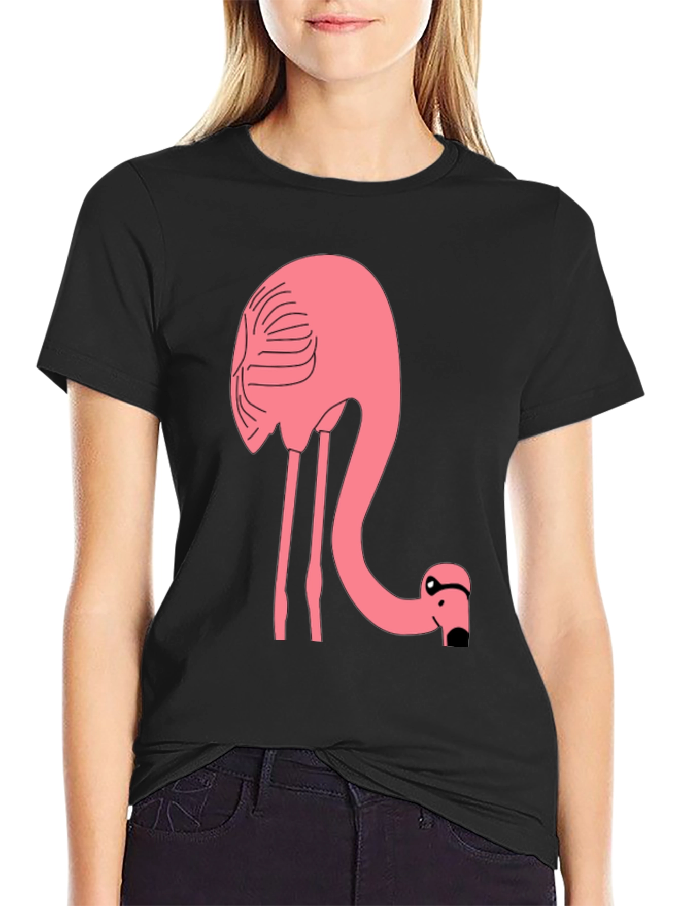 Funny Flamingo Graphic T-Shirt - Black Cotton Tee
