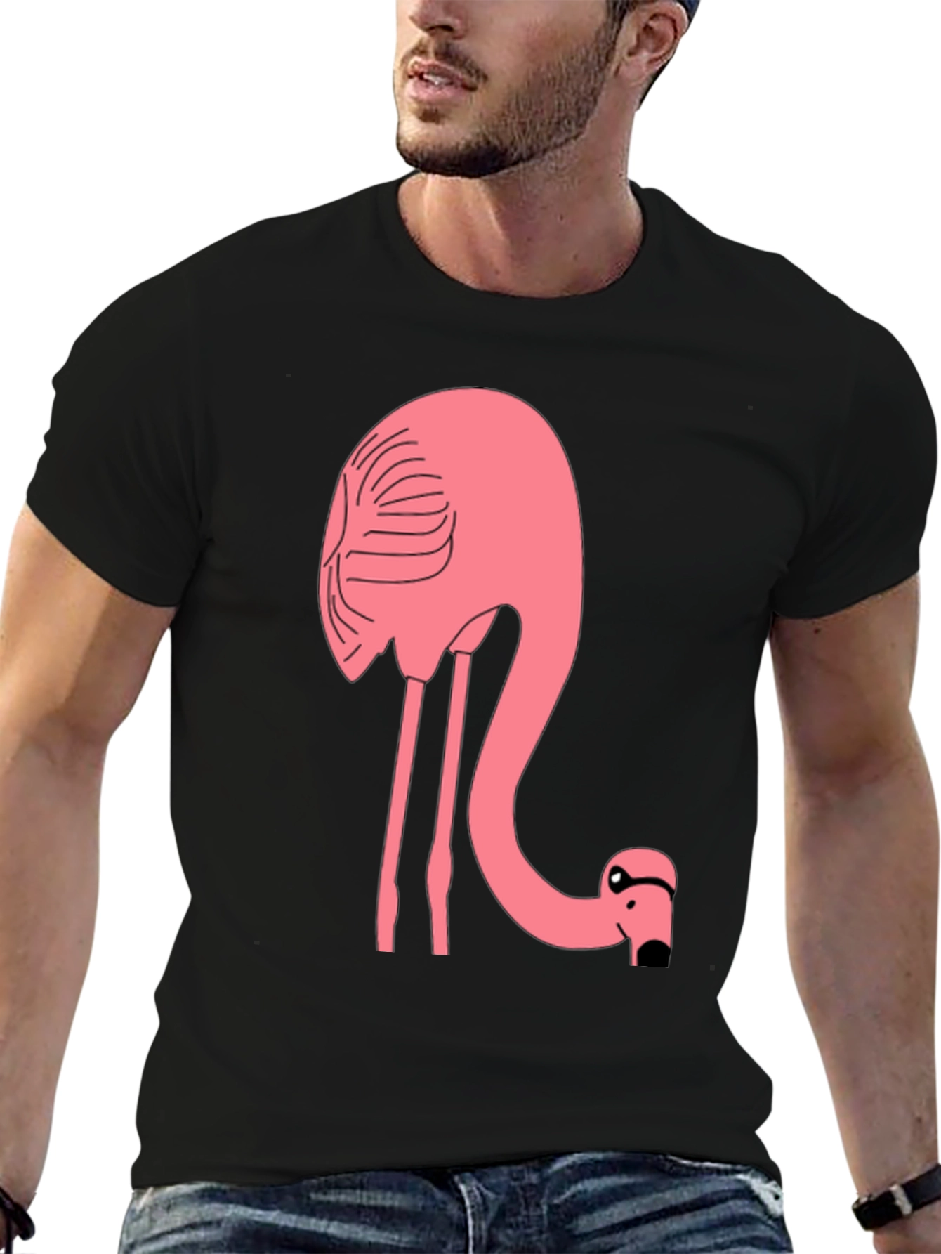 Funny Flamingo Graphic T-Shirt - Black Cotton Tee