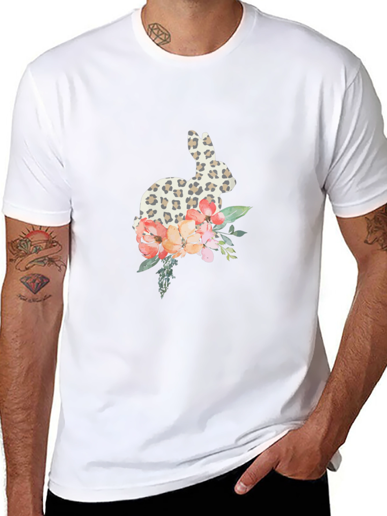 Leopard Print Bunny & Floral Graphic Tee