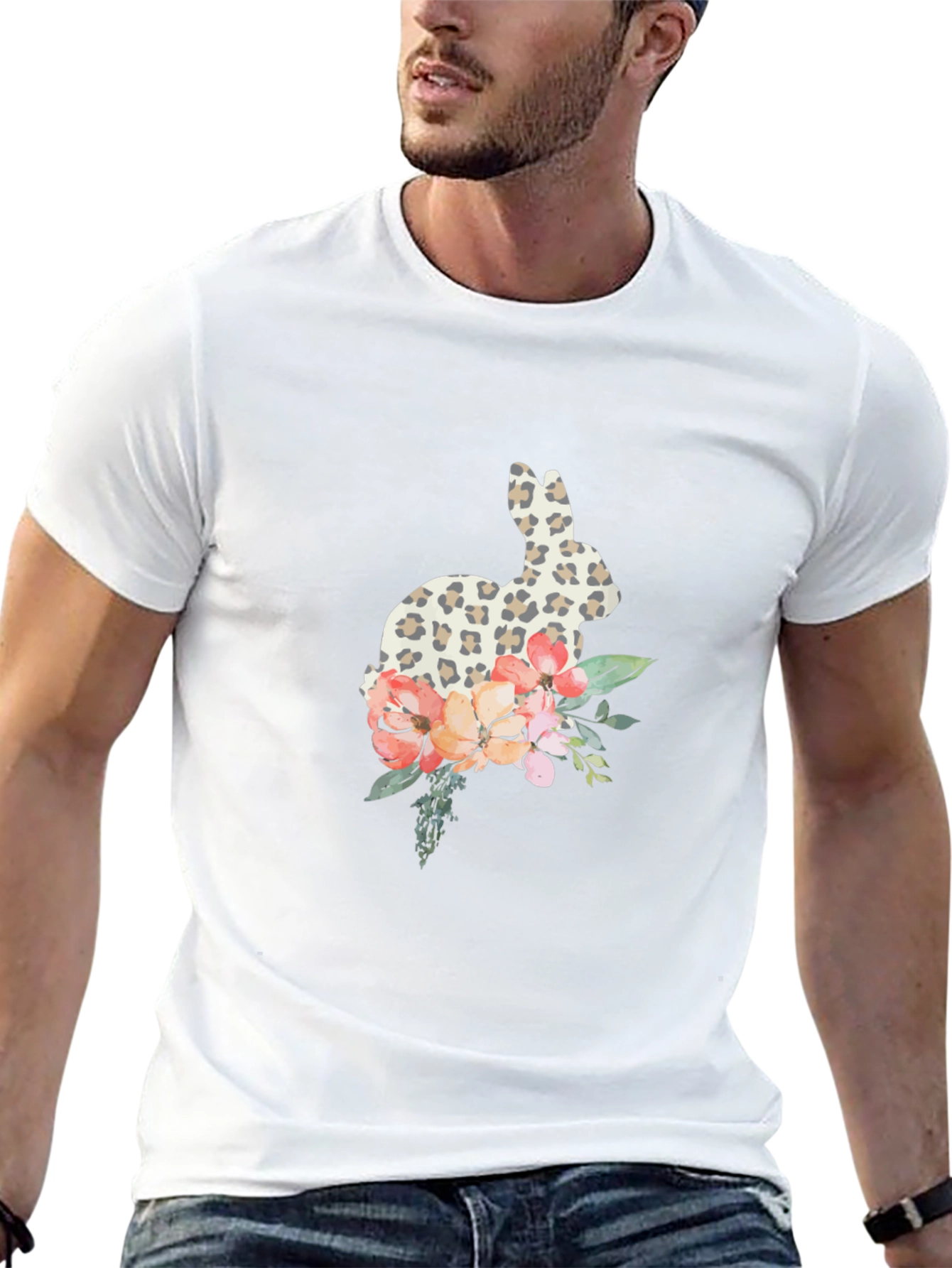 Leopard Print Bunny & Floral Graphic Tee