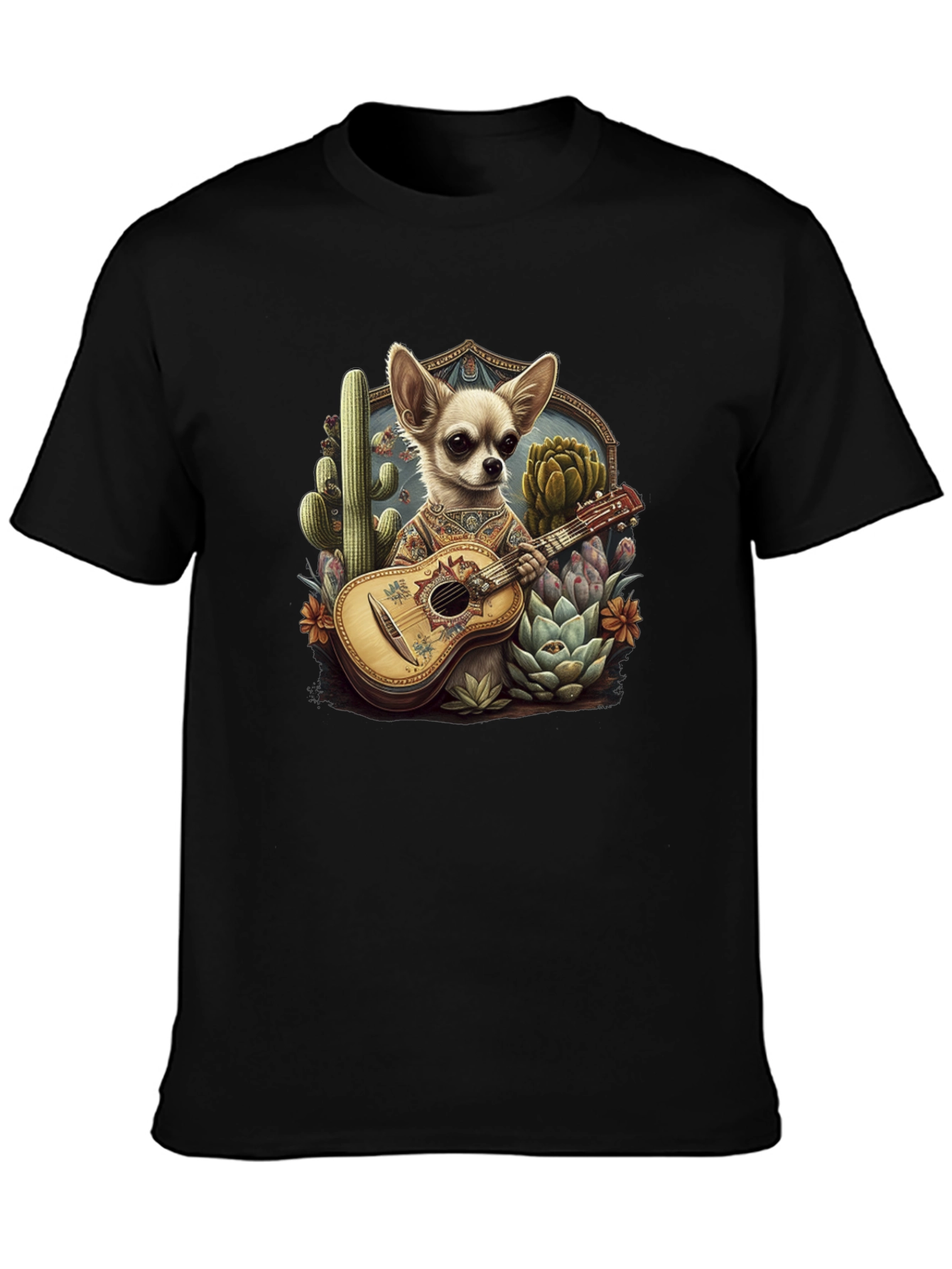 Chihuahua Guitarist Graphic T-Shirt - Mens Black Tee