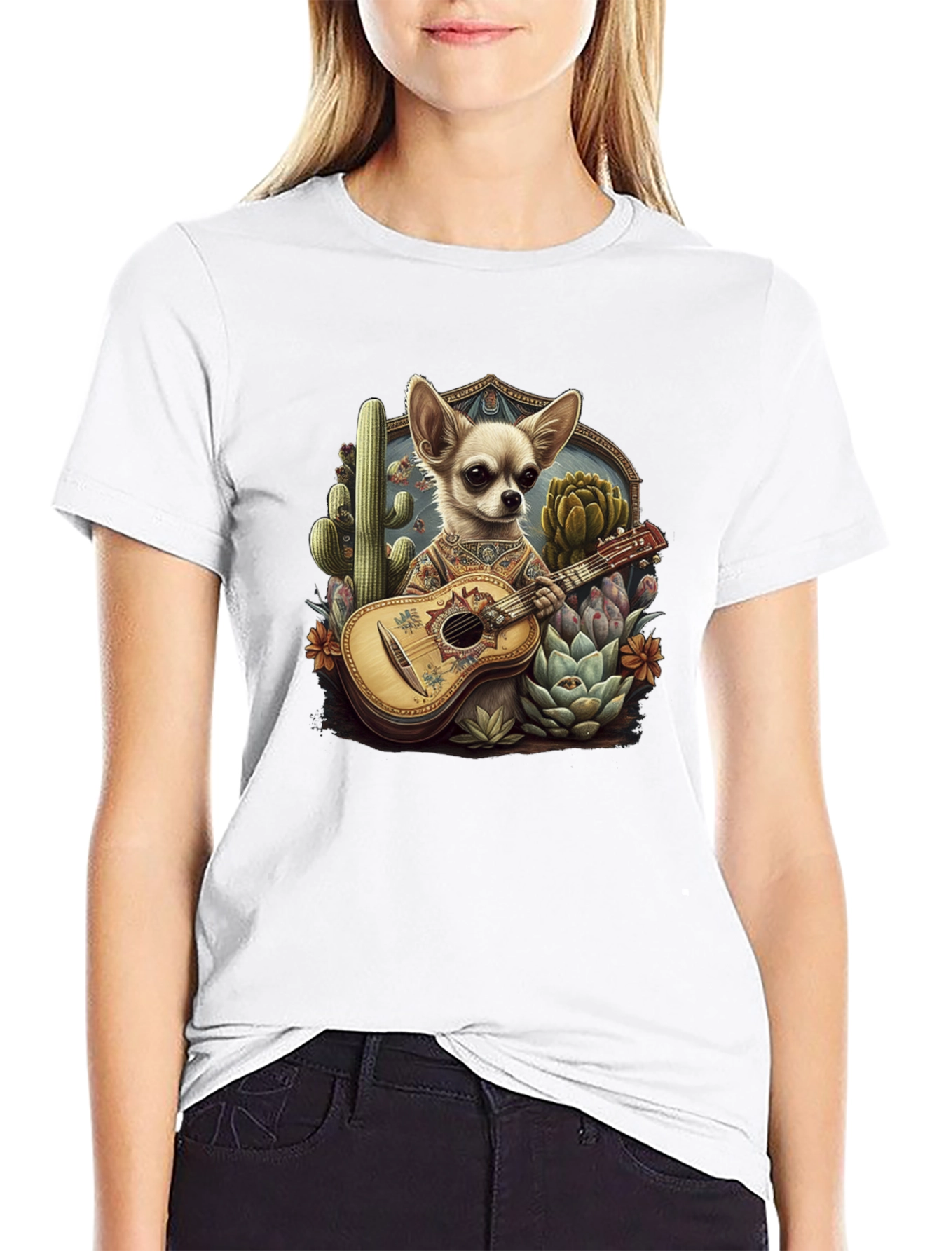 Chihuahua Guitarist Graphic T-Shirt - Mens Black Tee