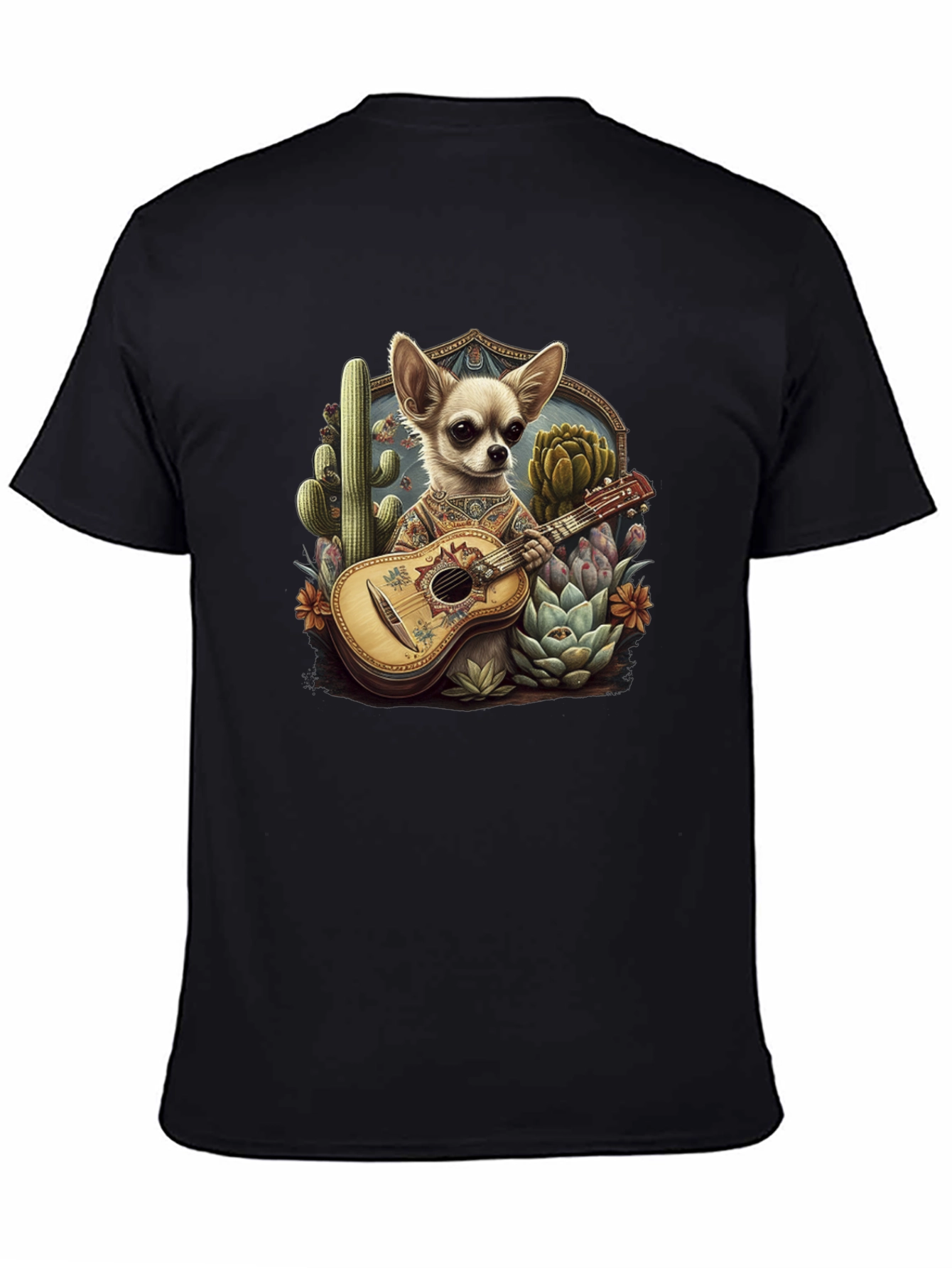 Chihuahua Guitarist Graphic T-Shirt - Mens Black Tee