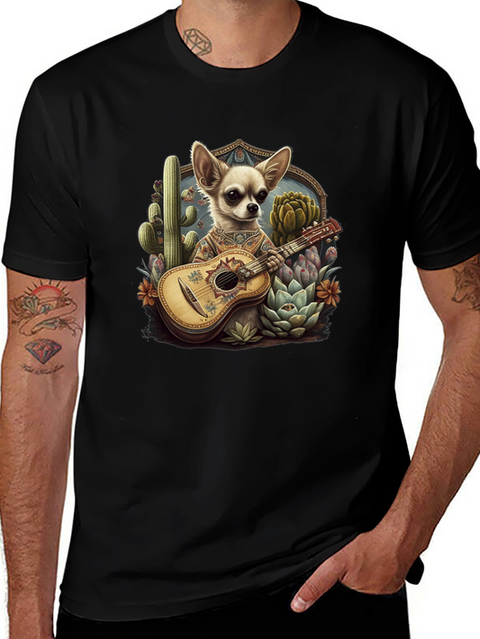 Chihuahua Guitarist Graphic T-Shirt - Mens Black Tee