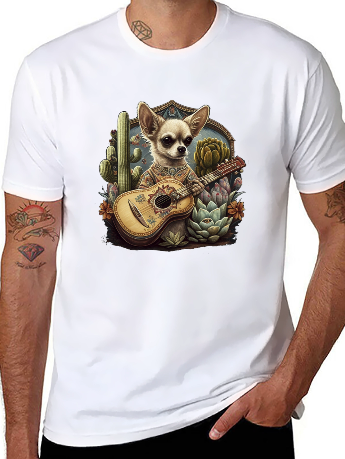 Chihuahua Guitarist Graphic T-Shirt - Mens Black Tee