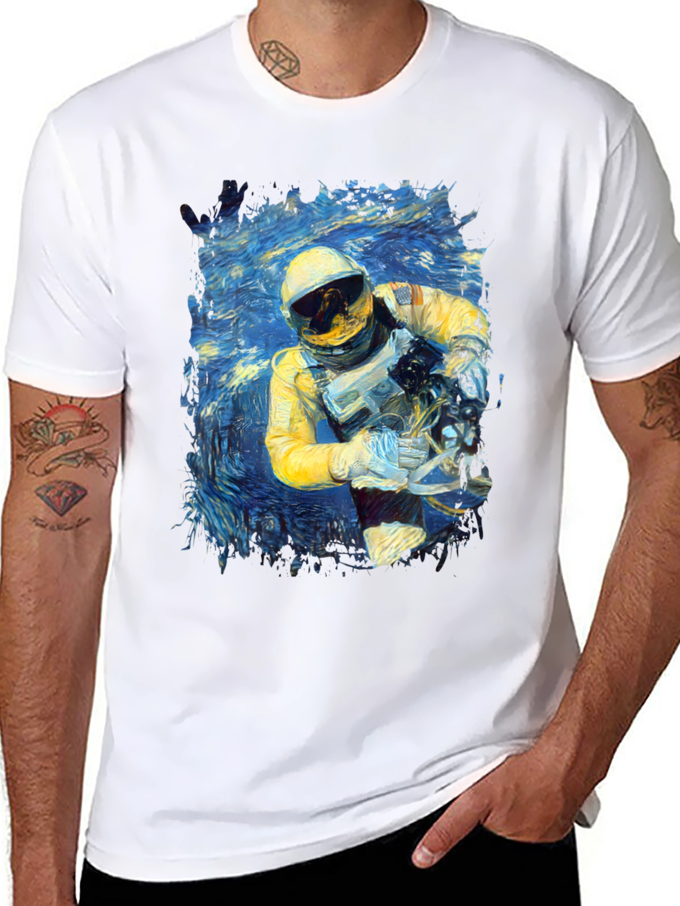 Starry Astronaut T-Shirt - Unique Space Art Tee