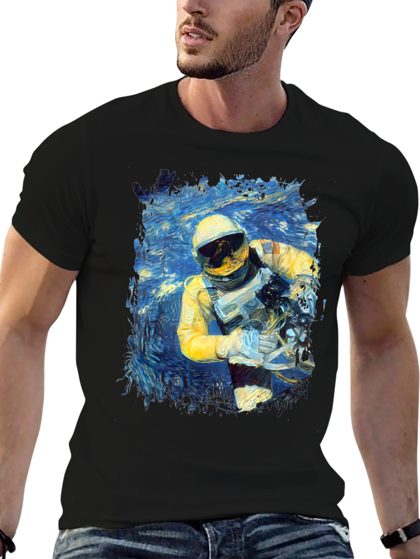 Starry Astronaut T-Shirt - Unique Space Art Tee