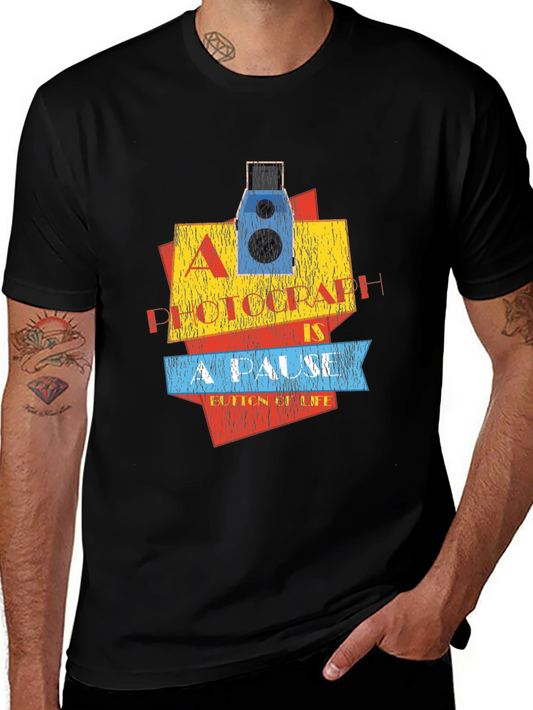 Retro Camera T-Shirt - A Photograph Is A Pause Button Of Life