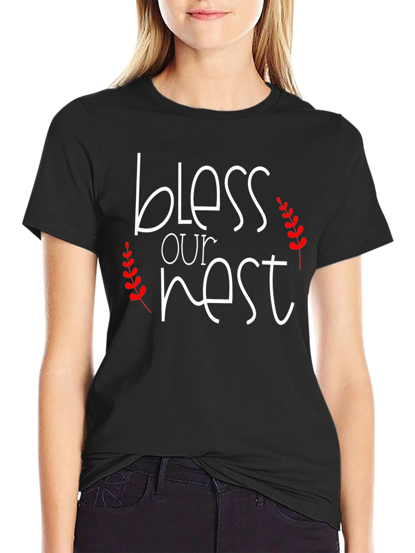 Bless Our Nest Graphic Tee - Black