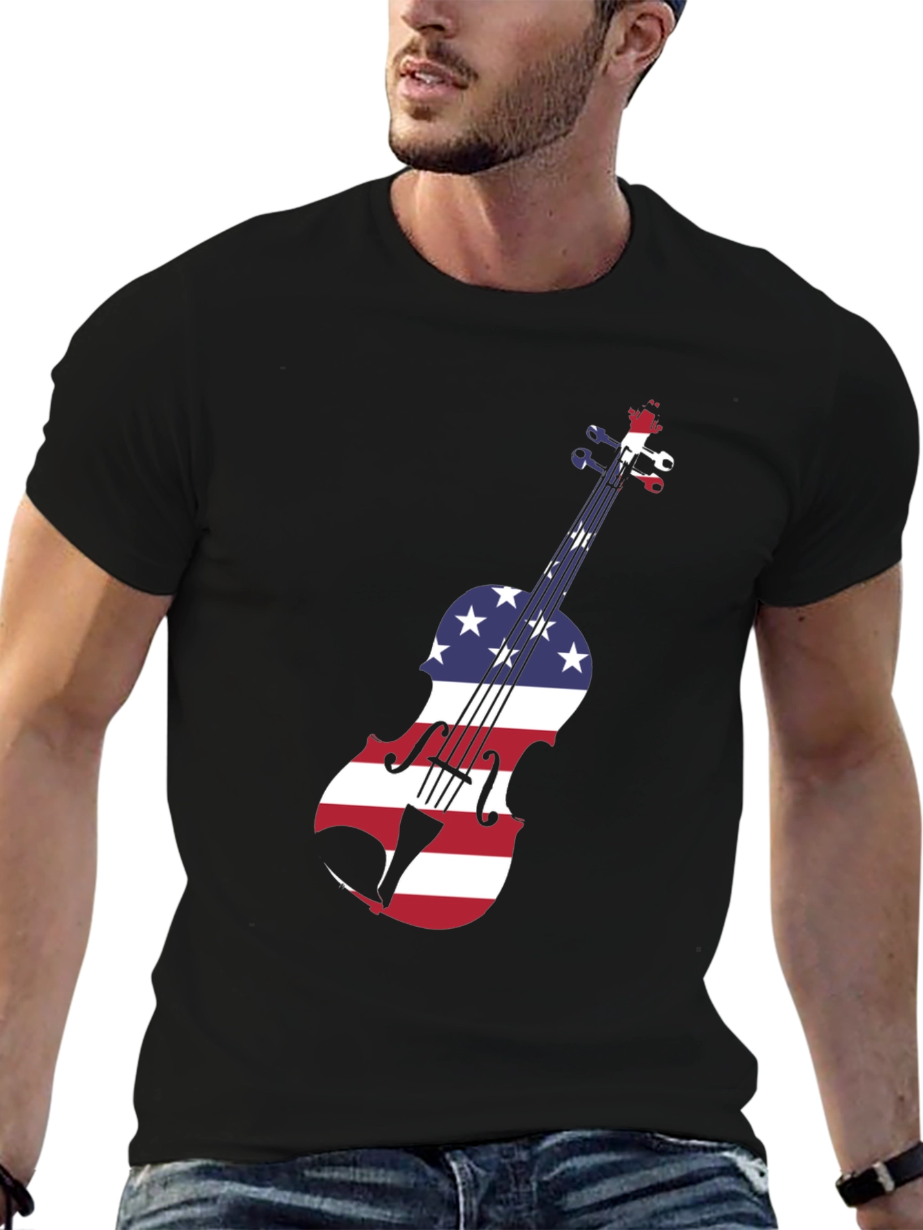 Patriotic Violin Graphic Tee - Black