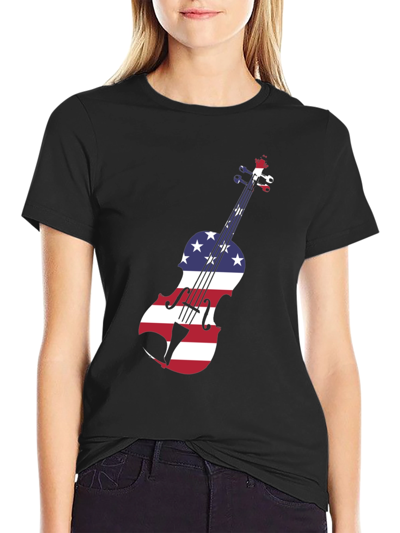 Patriotic Violin Graphic Tee - Black