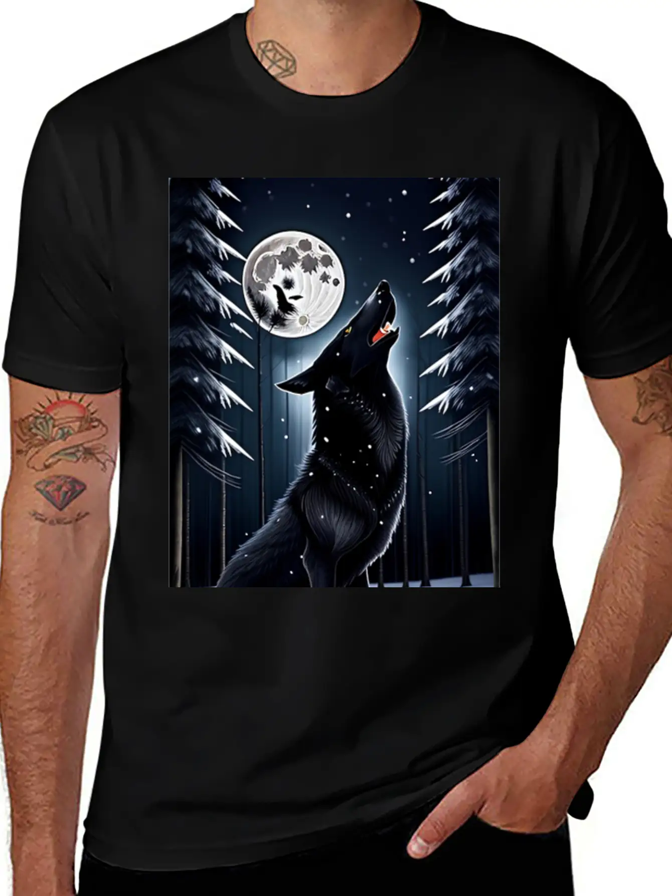 A Black Wolf And The Full Moon Essential Unisex Summer Tee – Soft Cotton Casual Fit