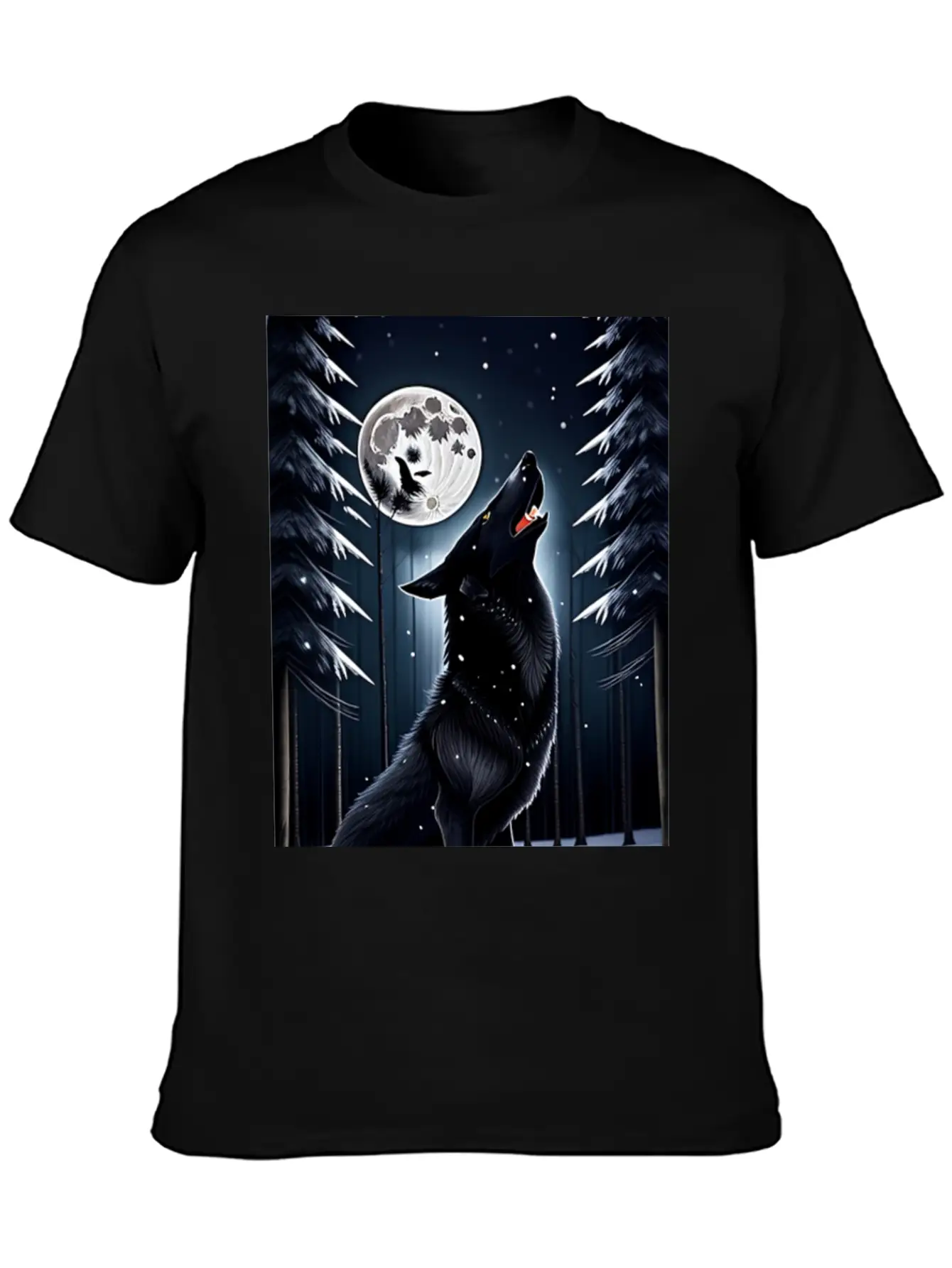 A Black Wolf And The Full Moon Essential Unisex Summer Tee – Soft Cotton Casual Fit