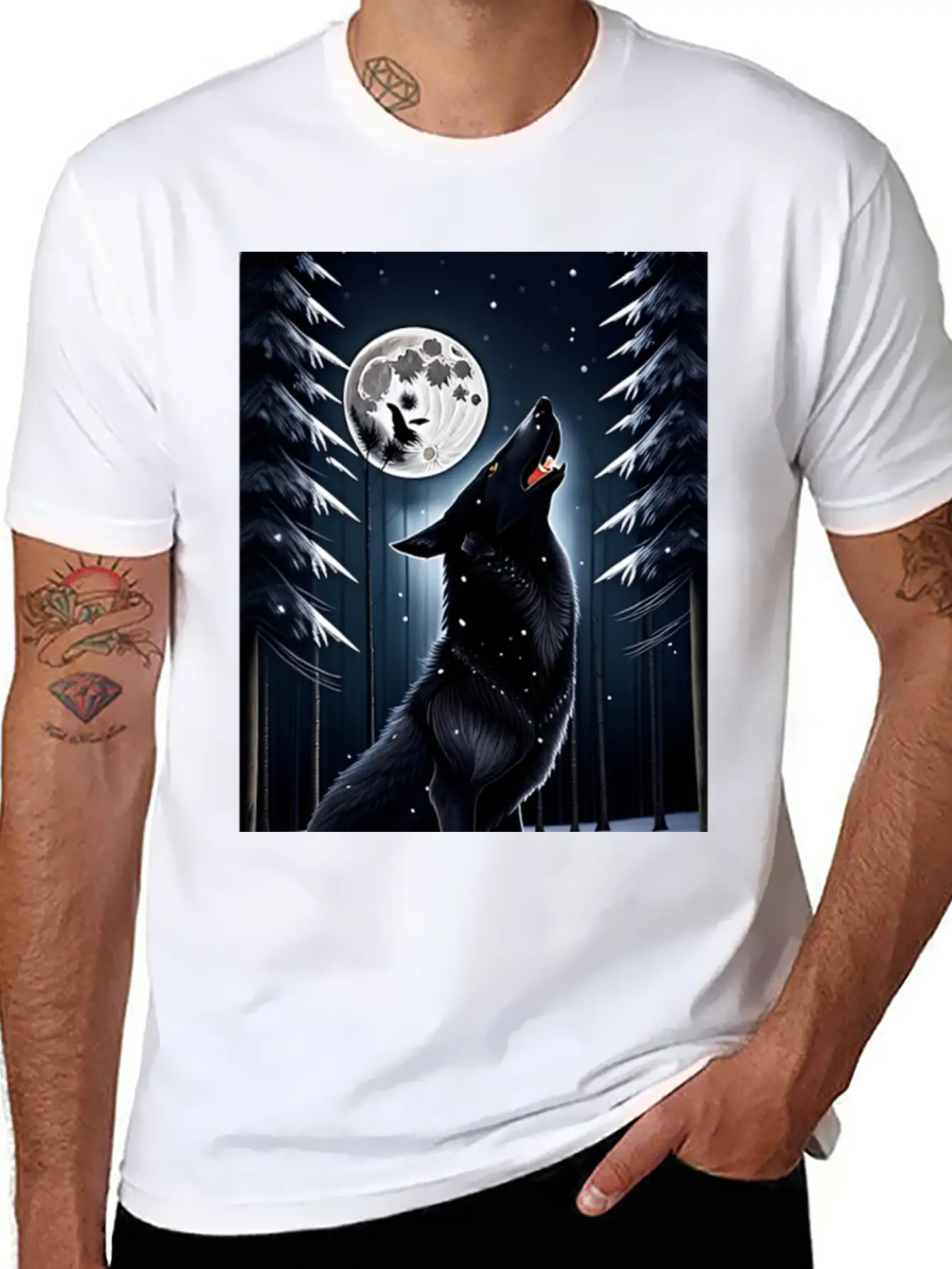 A Black Wolf And The Full Moon Essential Unisex Summer Tee – Soft Cotton Casual Fit