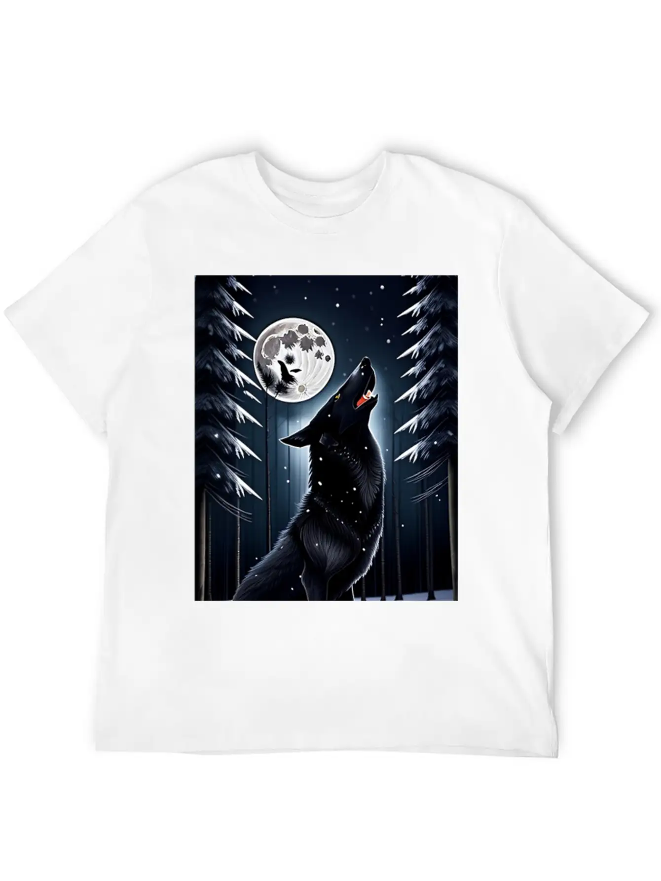 A Black Wolf And The Full Moon Essential Unisex Summer Tee – Soft Cotton Casual Fit