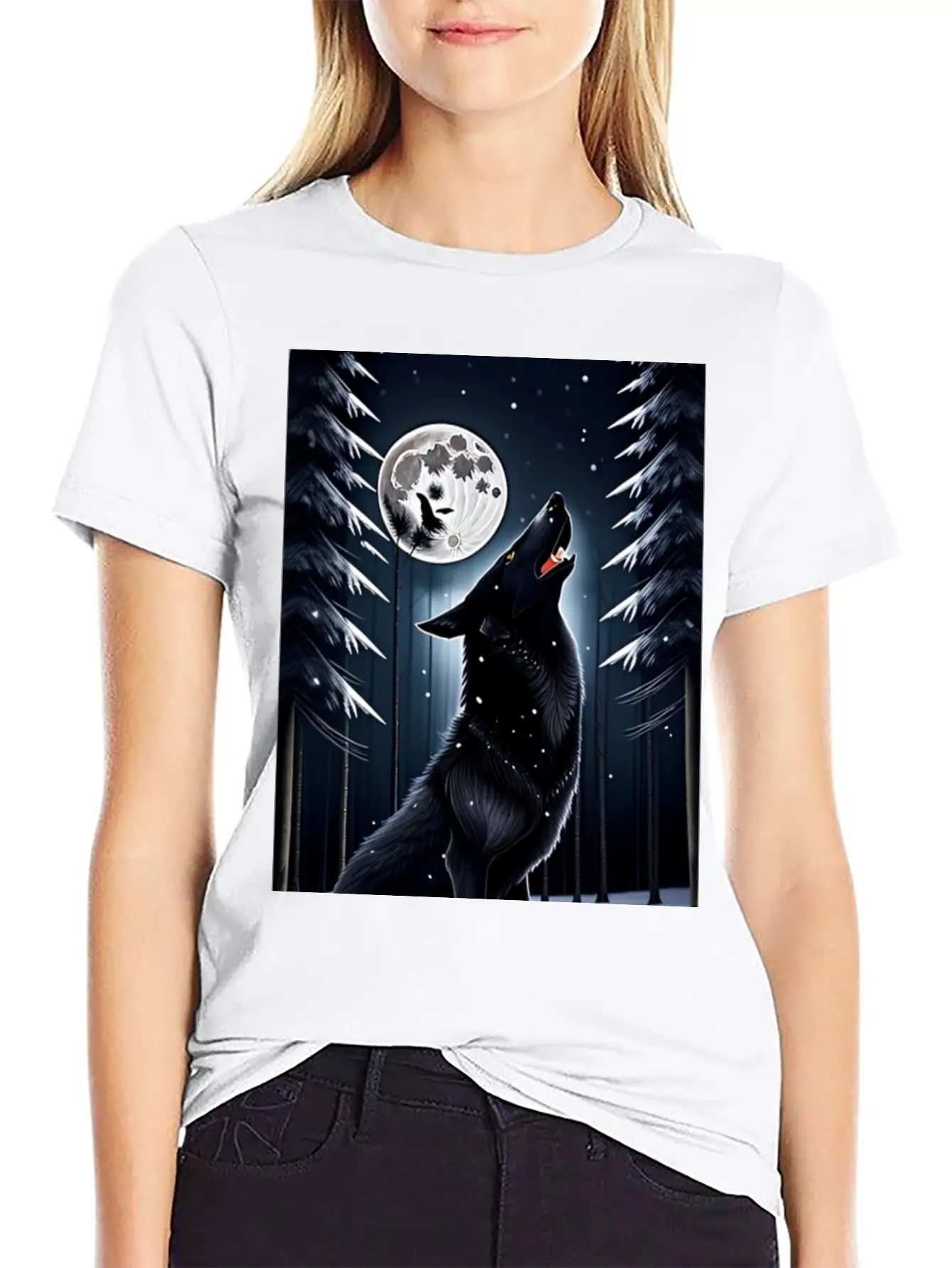 A Black Wolf And The Full Moon Essential Unisex Summer Tee – Soft Cotton Casual Fit