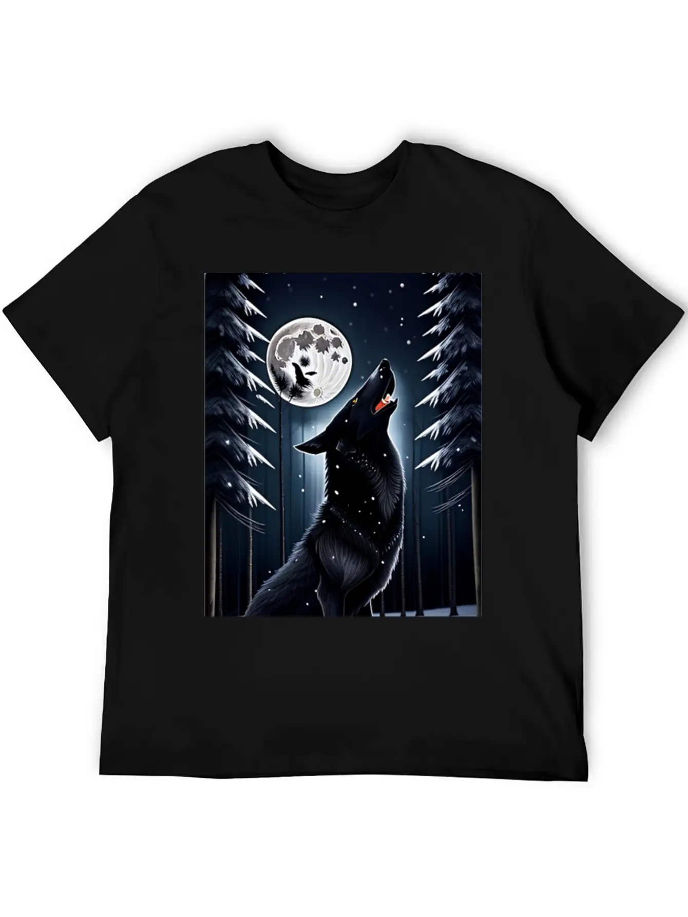A Black Wolf And The Full Moon Essential Unisex Summer Tee – Soft Cotton Casual Fit
