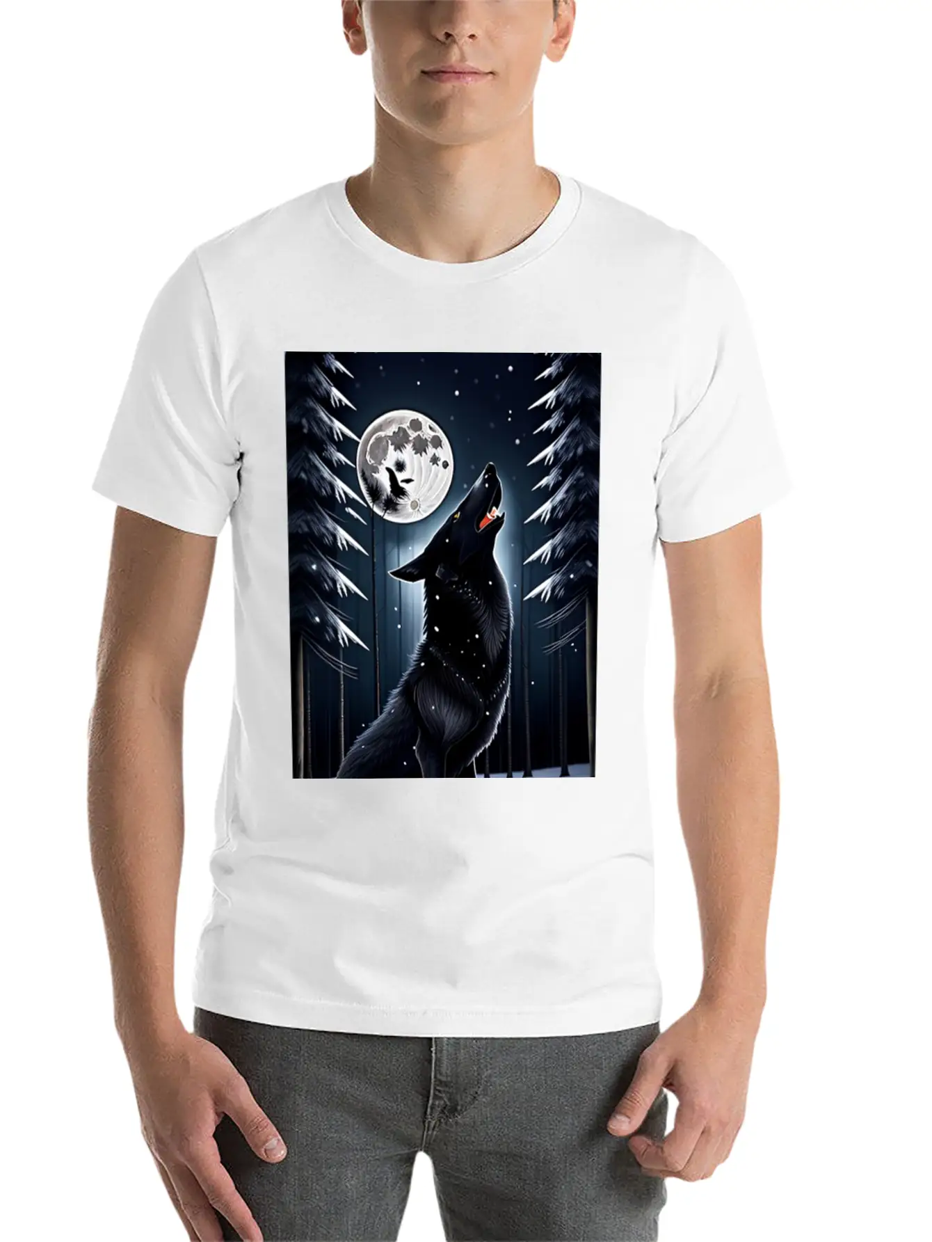 A Black Wolf And The Full Moon Essential Unisex Summer Tee – Soft Cotton Casual Fit