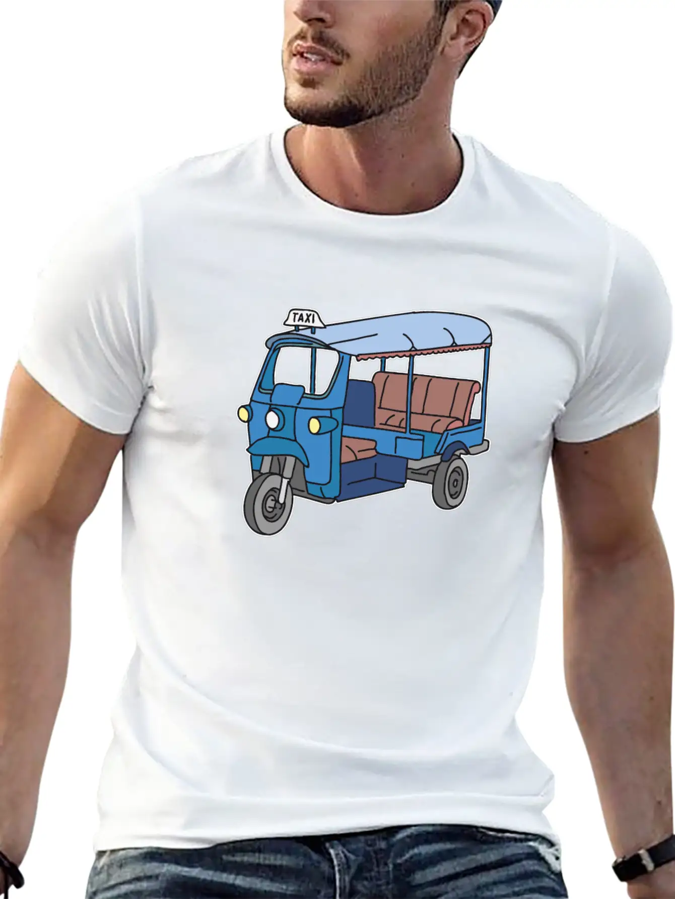 A Blue Tuktuk, Auto Rickshaw, Bajay Comfortable Minimalist Graphic Tee – Summer Style Essential