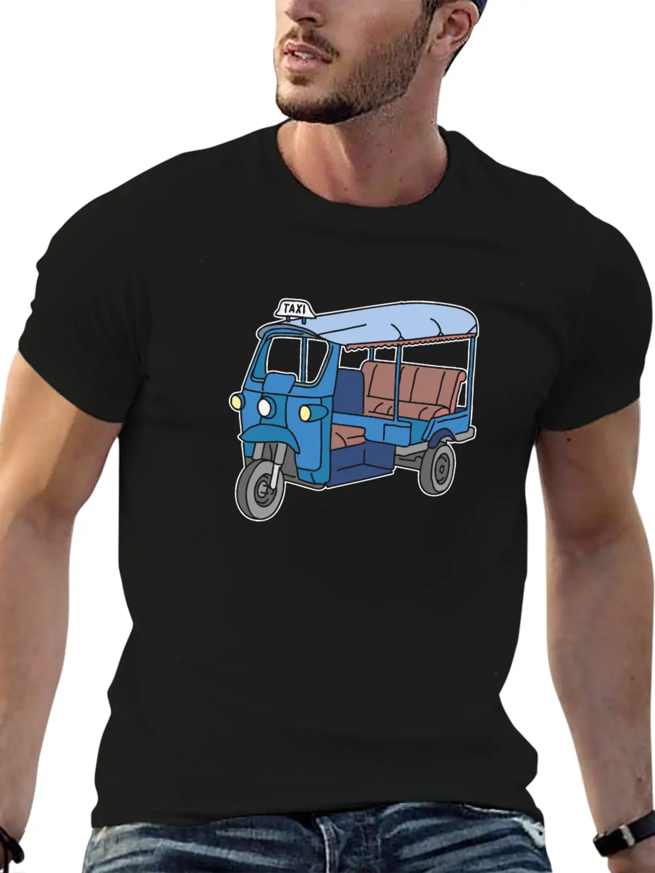 A Blue Tuktuk, Auto Rickshaw, Bajay Comfortable Minimalist Graphic Tee – Summer Style Essential