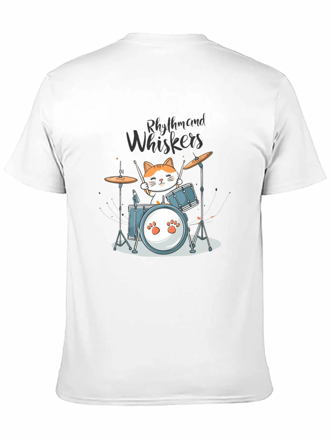A Cartoon Cat Playing A Drum Set Unisex Short Sleeve Soft Cotton T-Shirt – Casual Everyday Wear