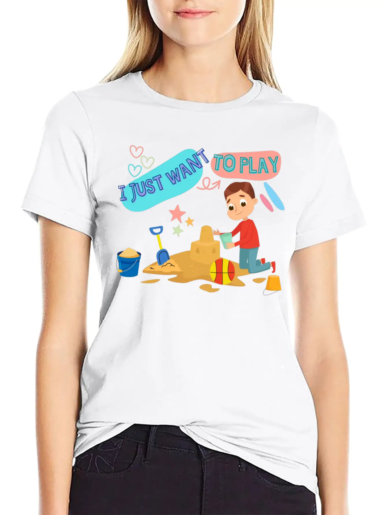 A Child Playing In The Sand On The Beach Stylish Everyday T-Shirt – Unisex Basic Cotton Tee