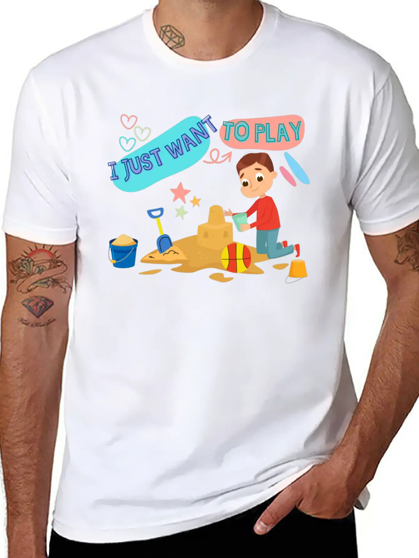 A Child Playing In The Sand On The Beach Stylish Everyday T-Shirt – Unisex Basic Cotton Tee