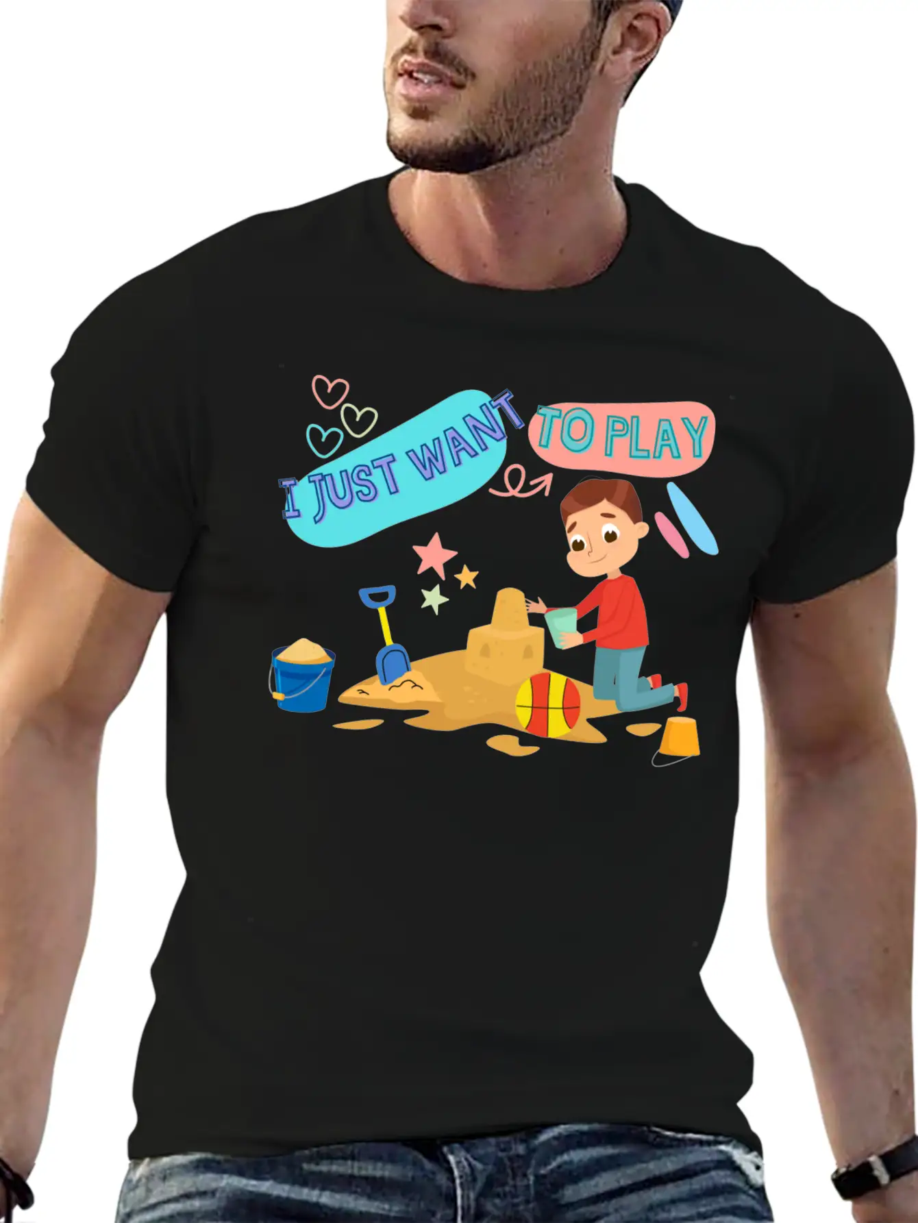 A Child Playing In The Sand On The Beach Stylish Everyday T-Shirt – Unisex Basic Cotton Tee