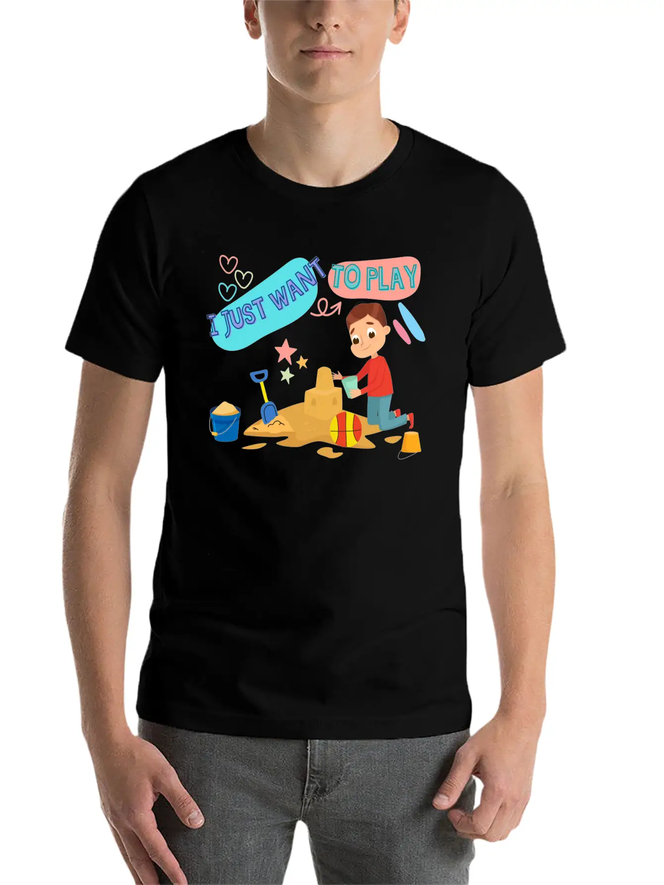 A Child Playing In The Sand On The Beach Stylish Everyday T-Shirt – Unisex Basic Cotton Tee